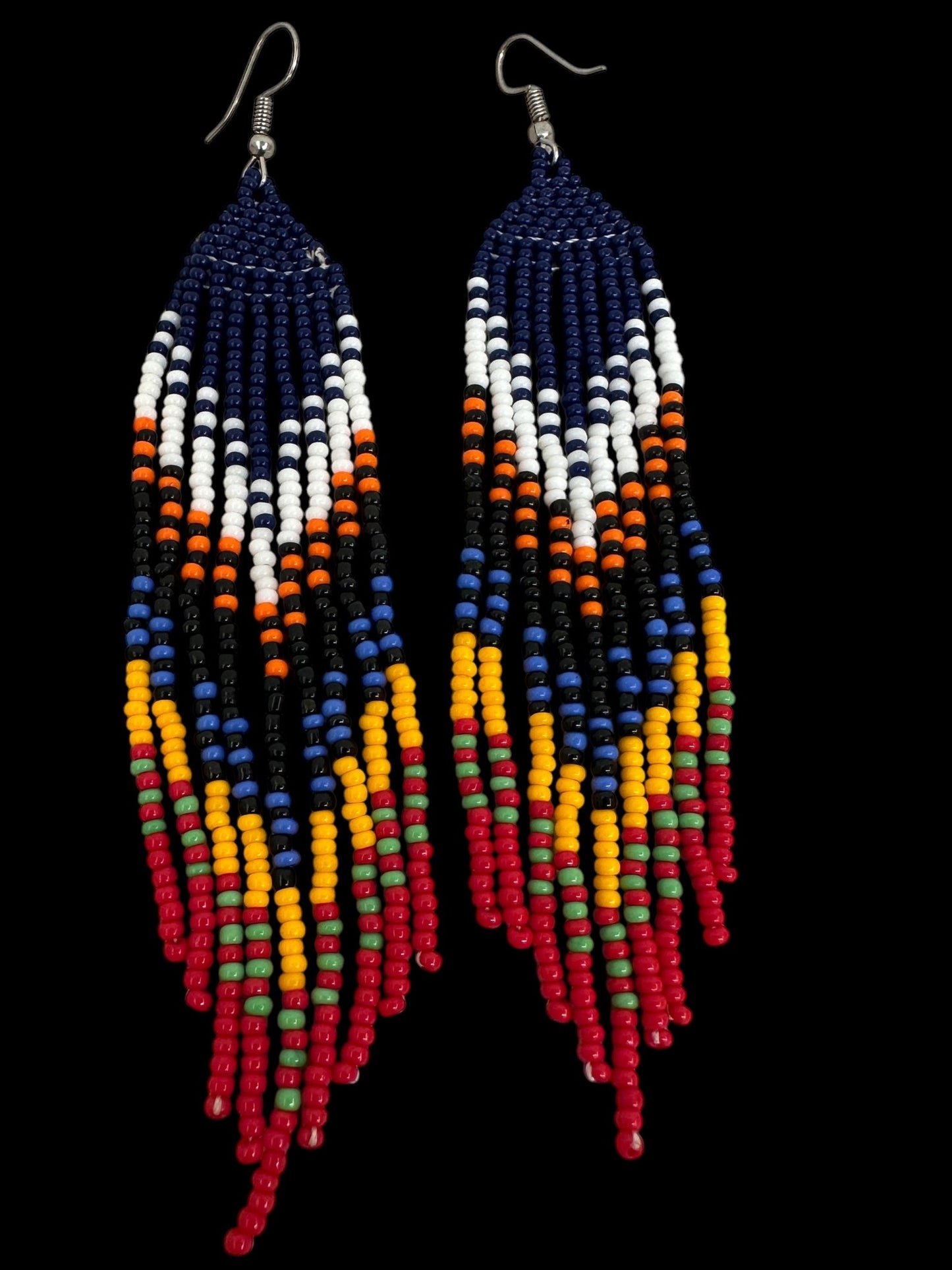 Long Authentic African Ethnic Multicolour Beaded Tassel Dangle Earrings - Fatisha Boutique