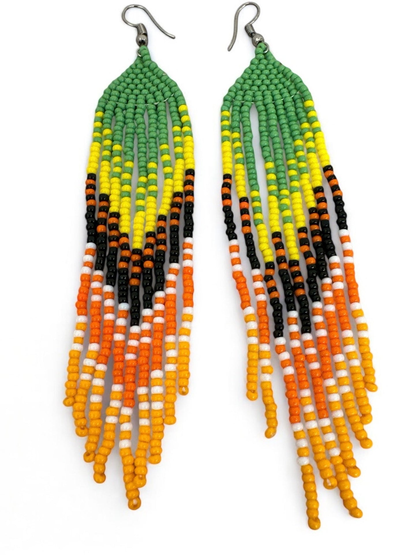 Long Authentic African Ethnic Multicolour Beaded Tassel Dangle Earrings - Fatisha Boutique