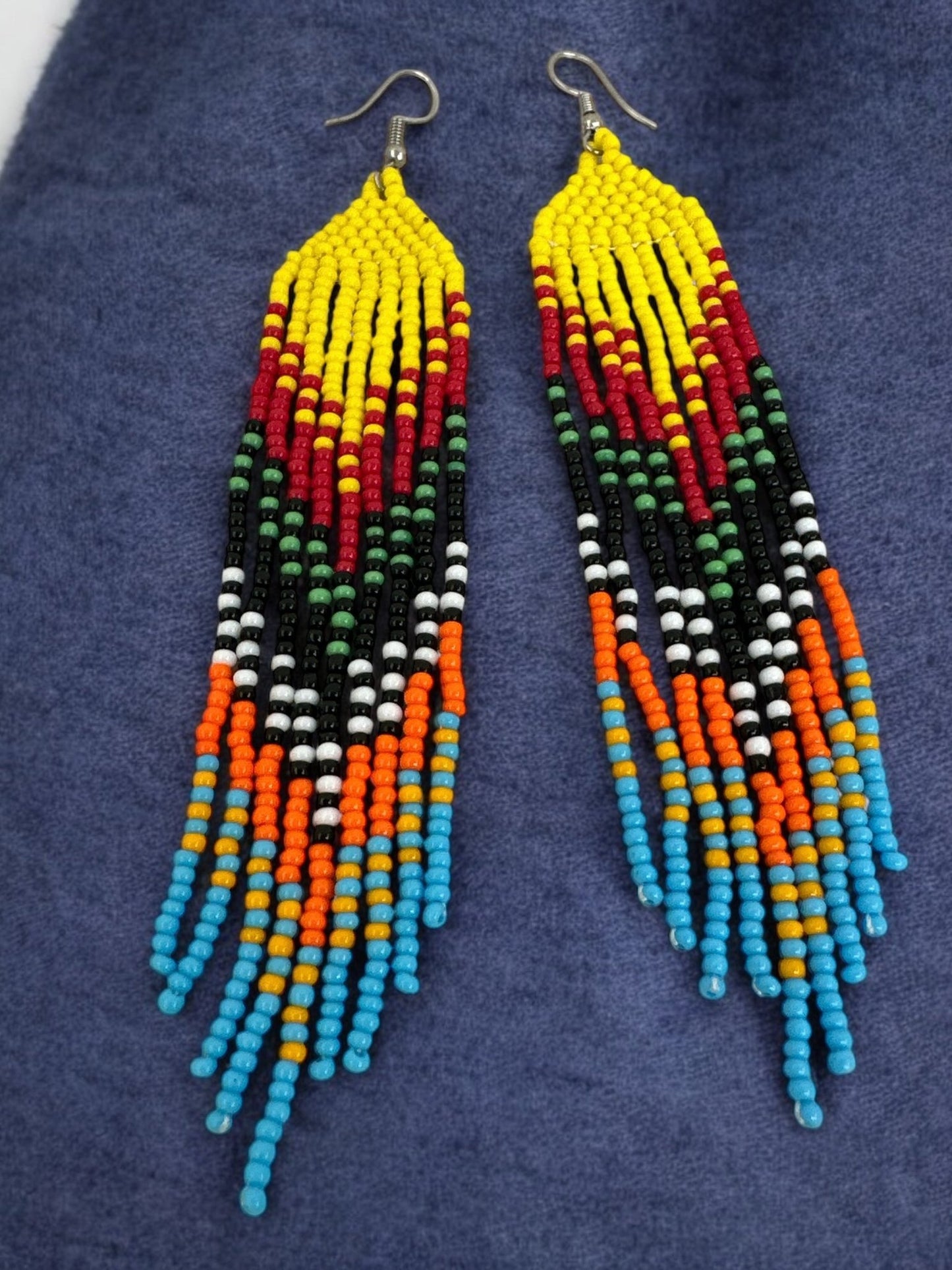 Long Authentic African Ethnic Multicolour Beaded Tassel Dangle Earrings - Fatisha Boutique