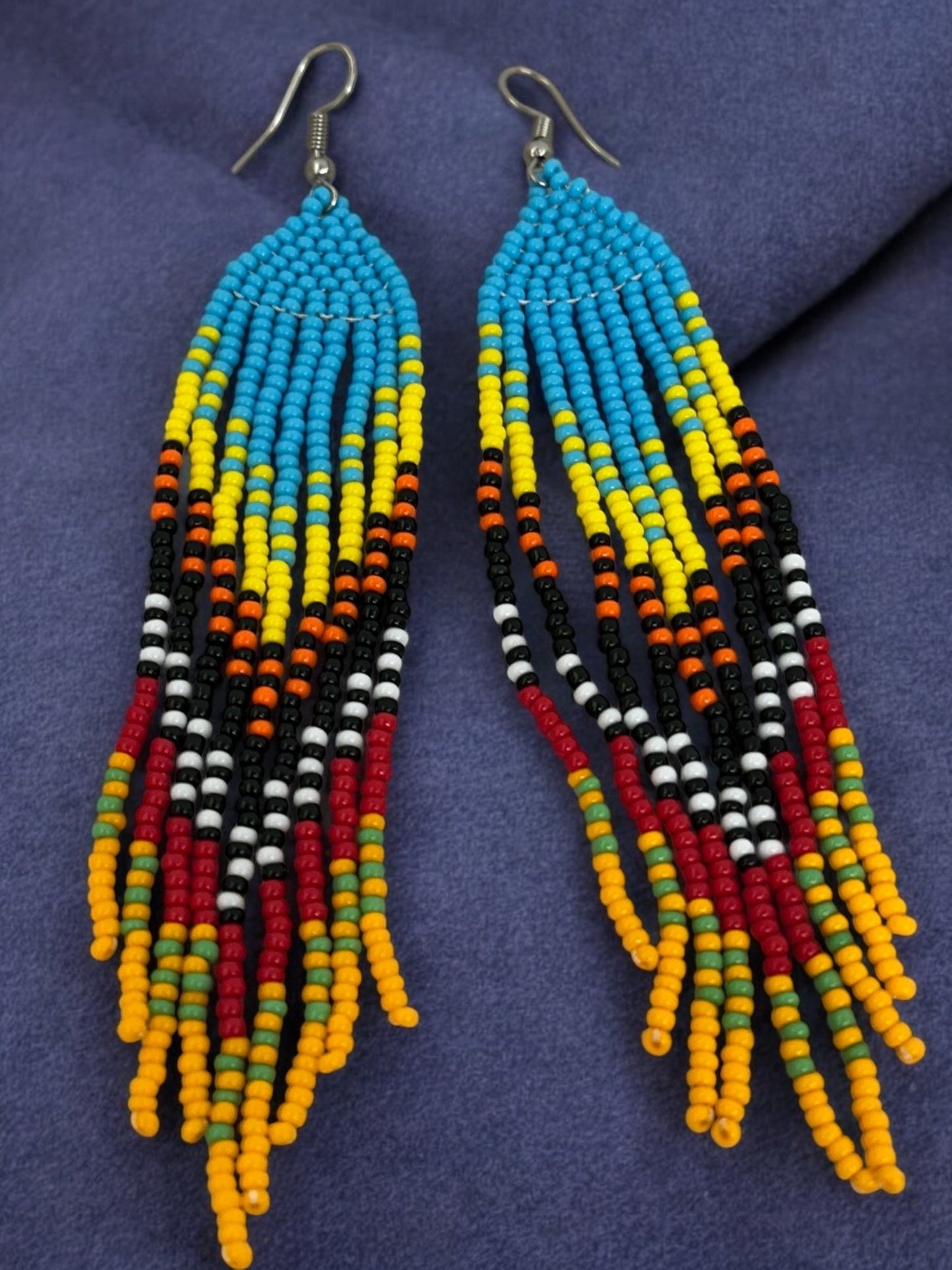 Long Authentic African Ethnic Multicolour Beaded Tassel Dangle Earrings - Fatisha Boutique
