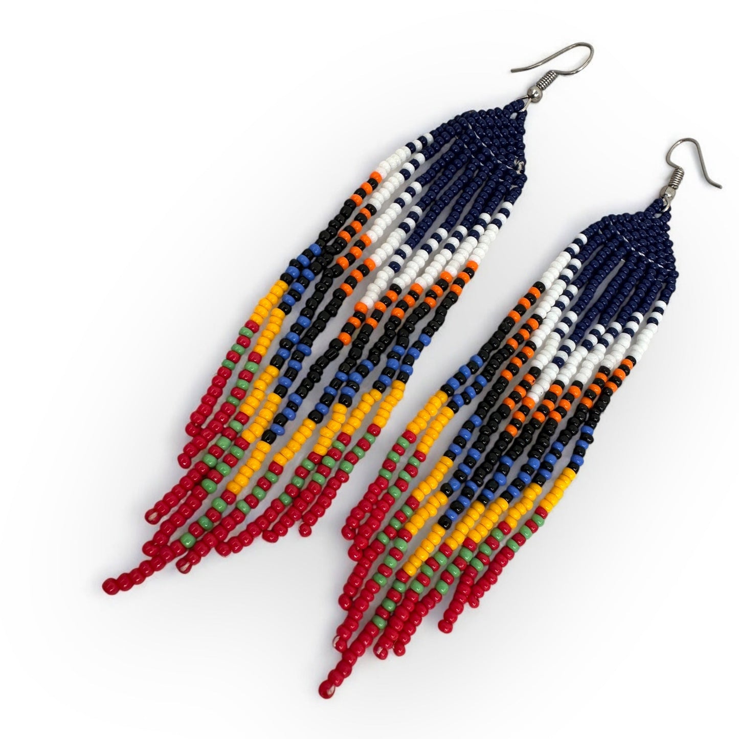 Long Authentic African Ethnic Multicolour Beaded Tassel Dangle Earrings - Fatisha Boutique