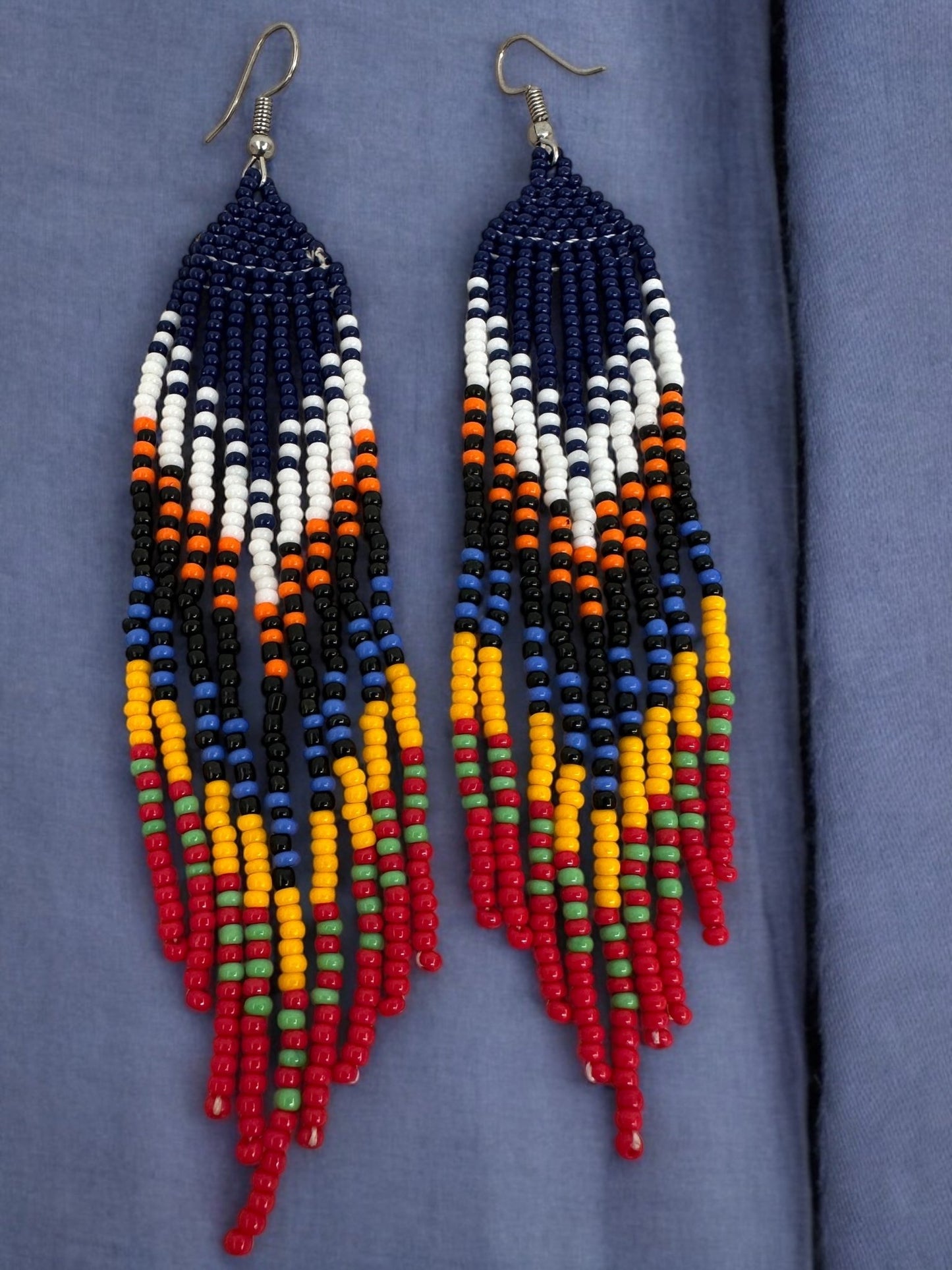 Long Authentic African Ethnic Multicolour Beaded Tassel Dangle Earrings - Fatisha Boutique