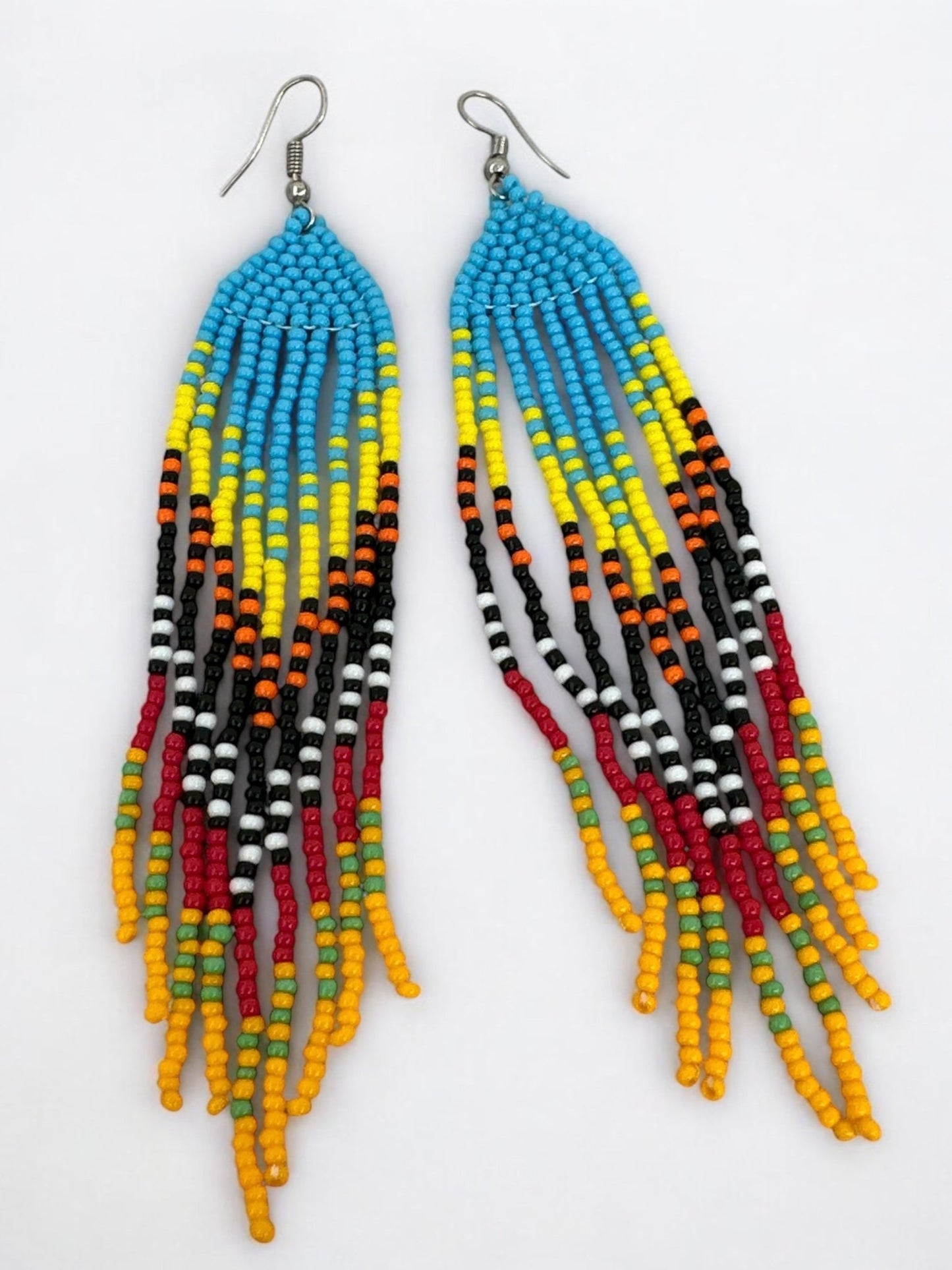 Long Authentic African Ethnic Multicolour Beaded Tassel Dangle Earrings - Fatisha Boutique