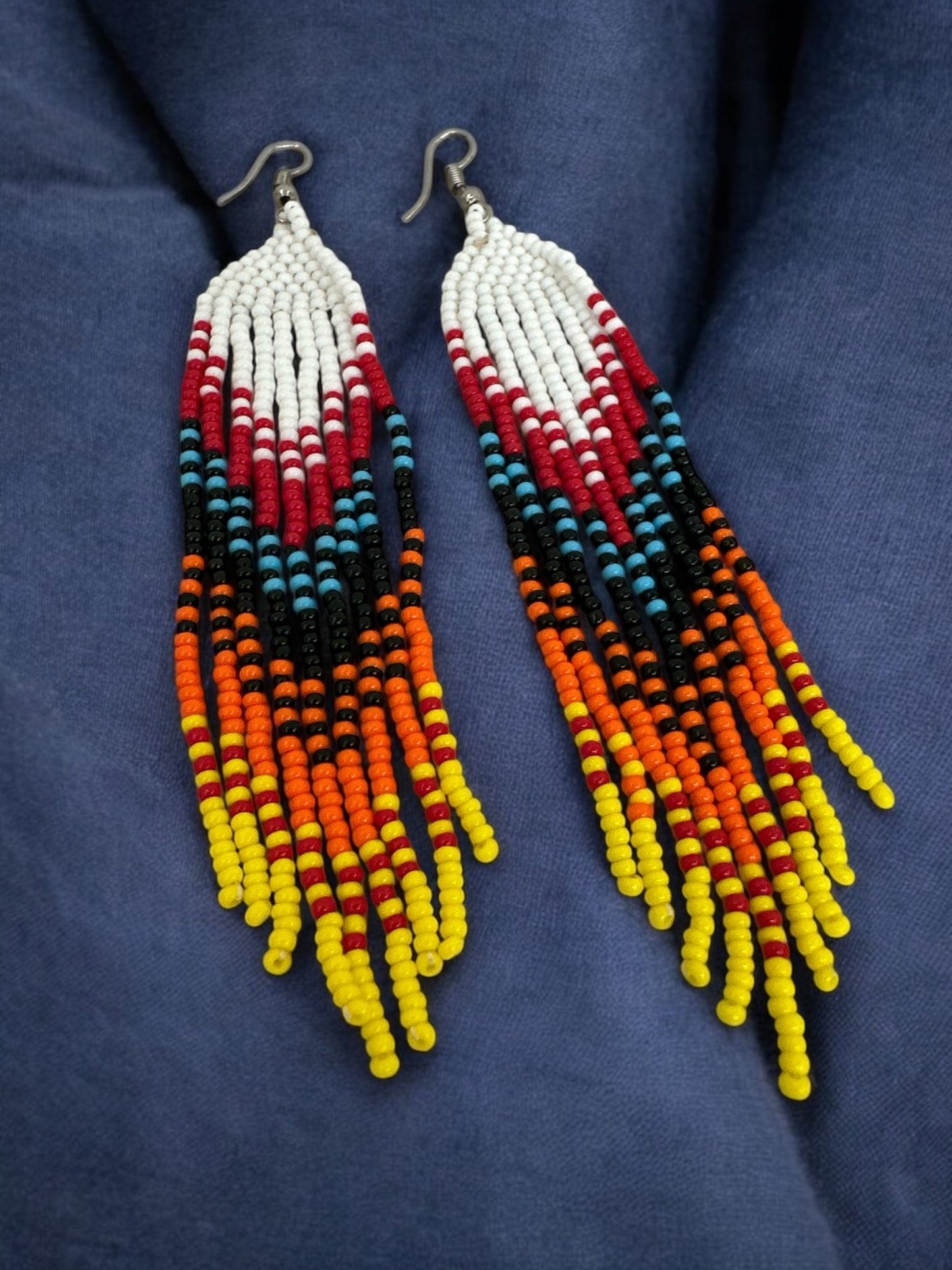 Long Authentic African Ethnic Multicolour Beaded Tassel Dangle Earrings - Fatisha Boutique