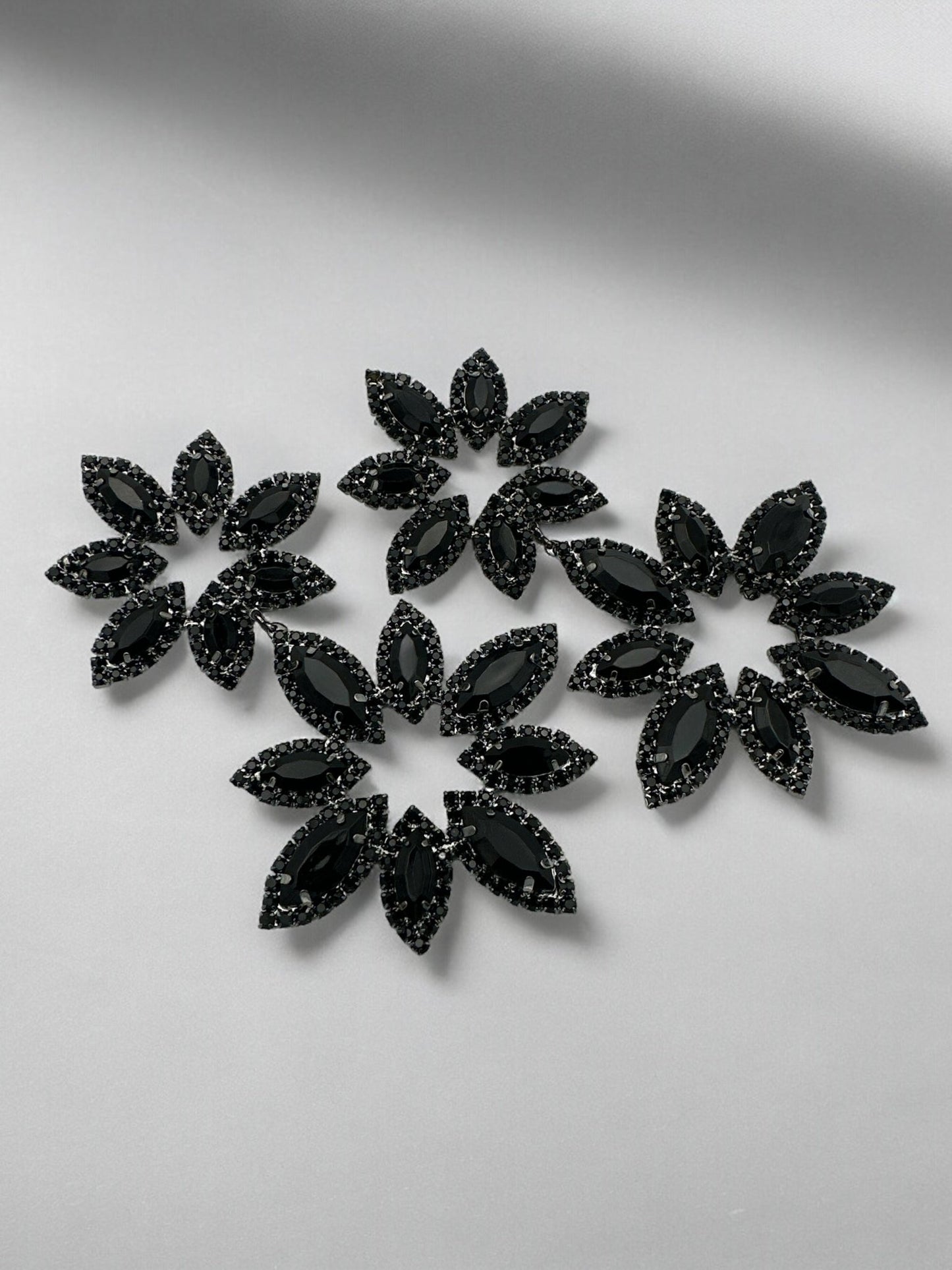 Long Black Diamante Rhinestone Daisy Flower Stud Dangle Earrings - Fatisha Boutique