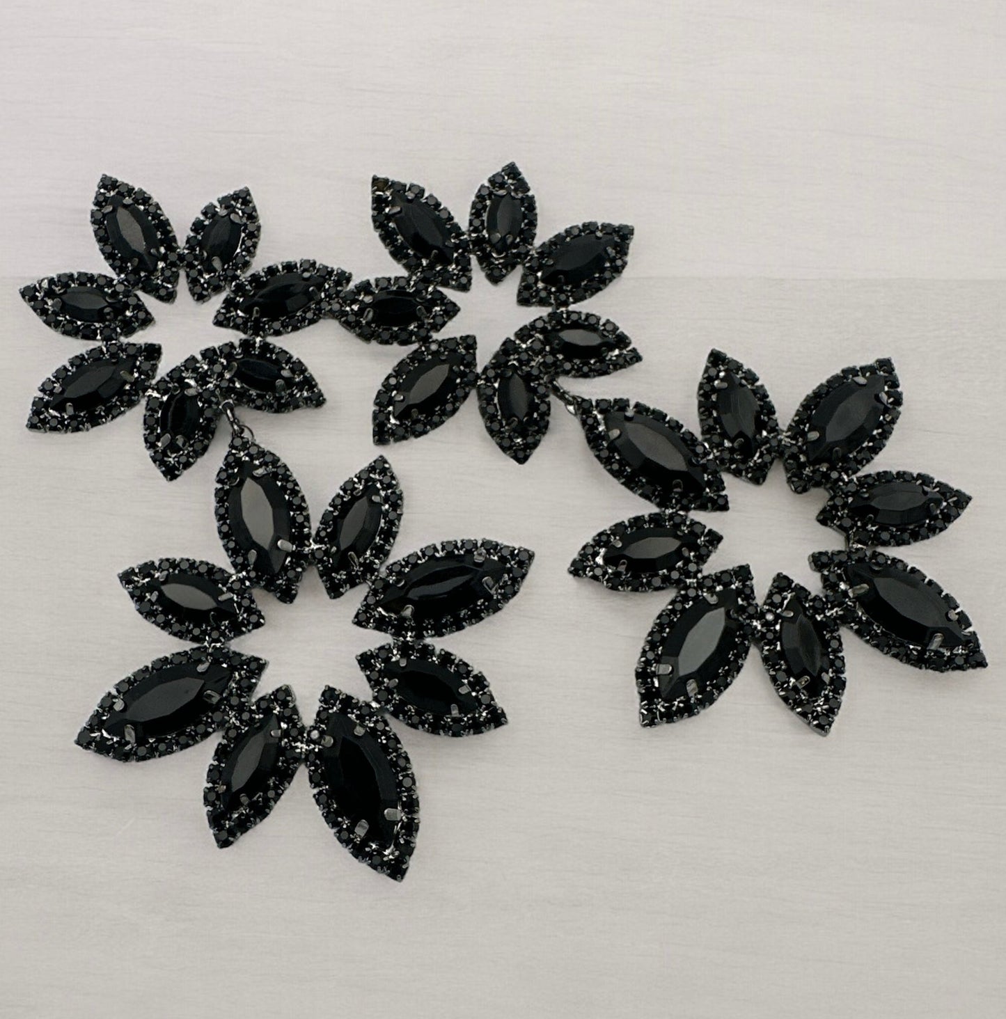 Long Black Diamante Rhinestone Daisy Flower Stud Dangle Earrings - Fatisha Boutique