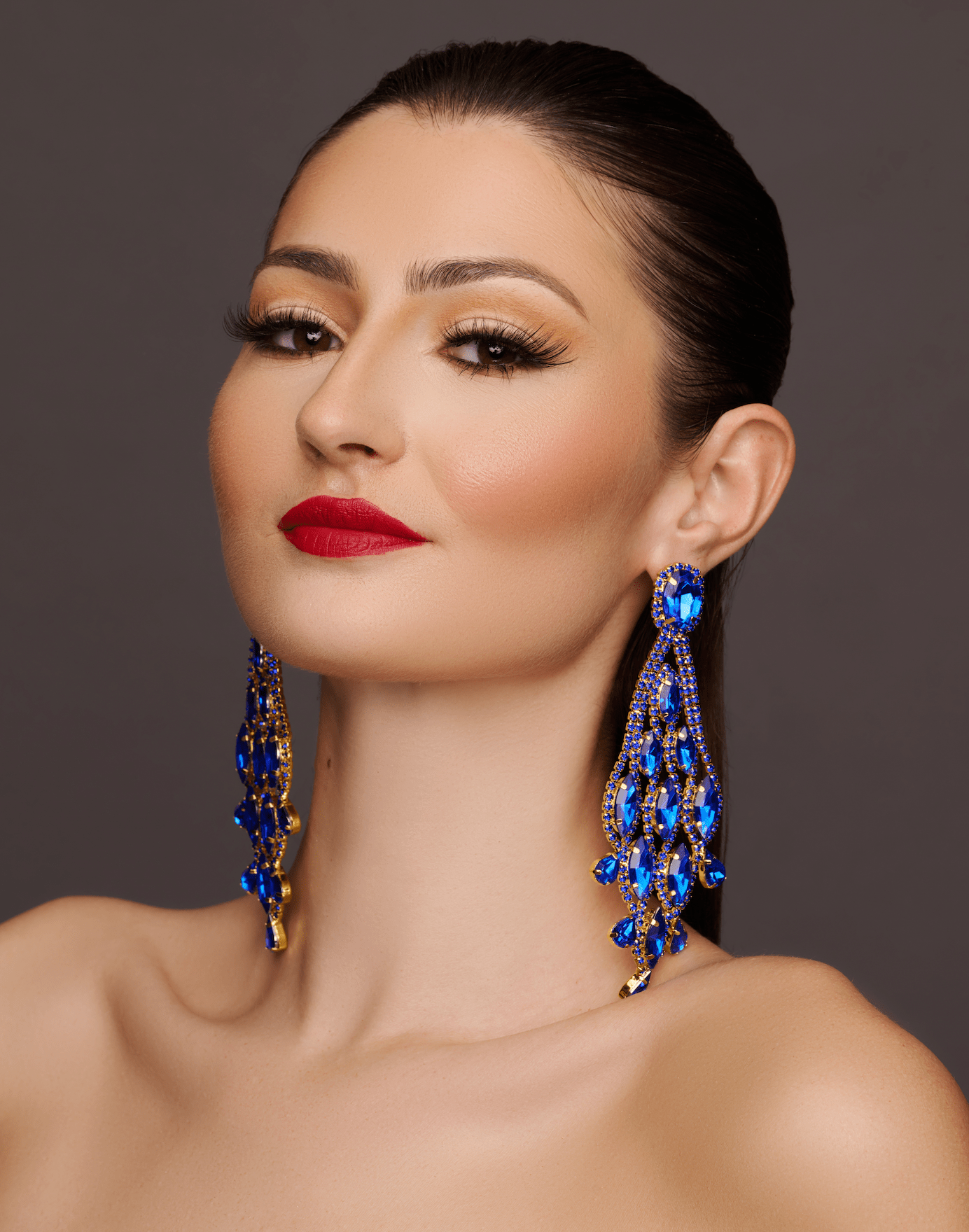 Long Blue Glamorous Diamante Rhinestone Teardrop Tassel Earrings - Fatisha Boutique