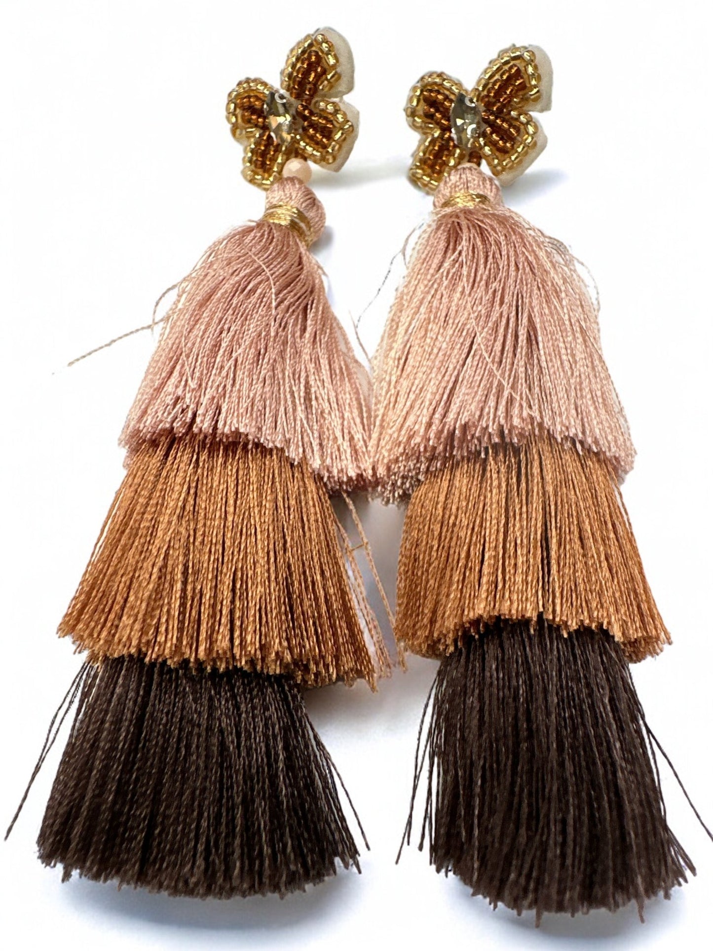 Long Bohemian Brown Thread Tassel Statement Earrings - Fatisha Boutique