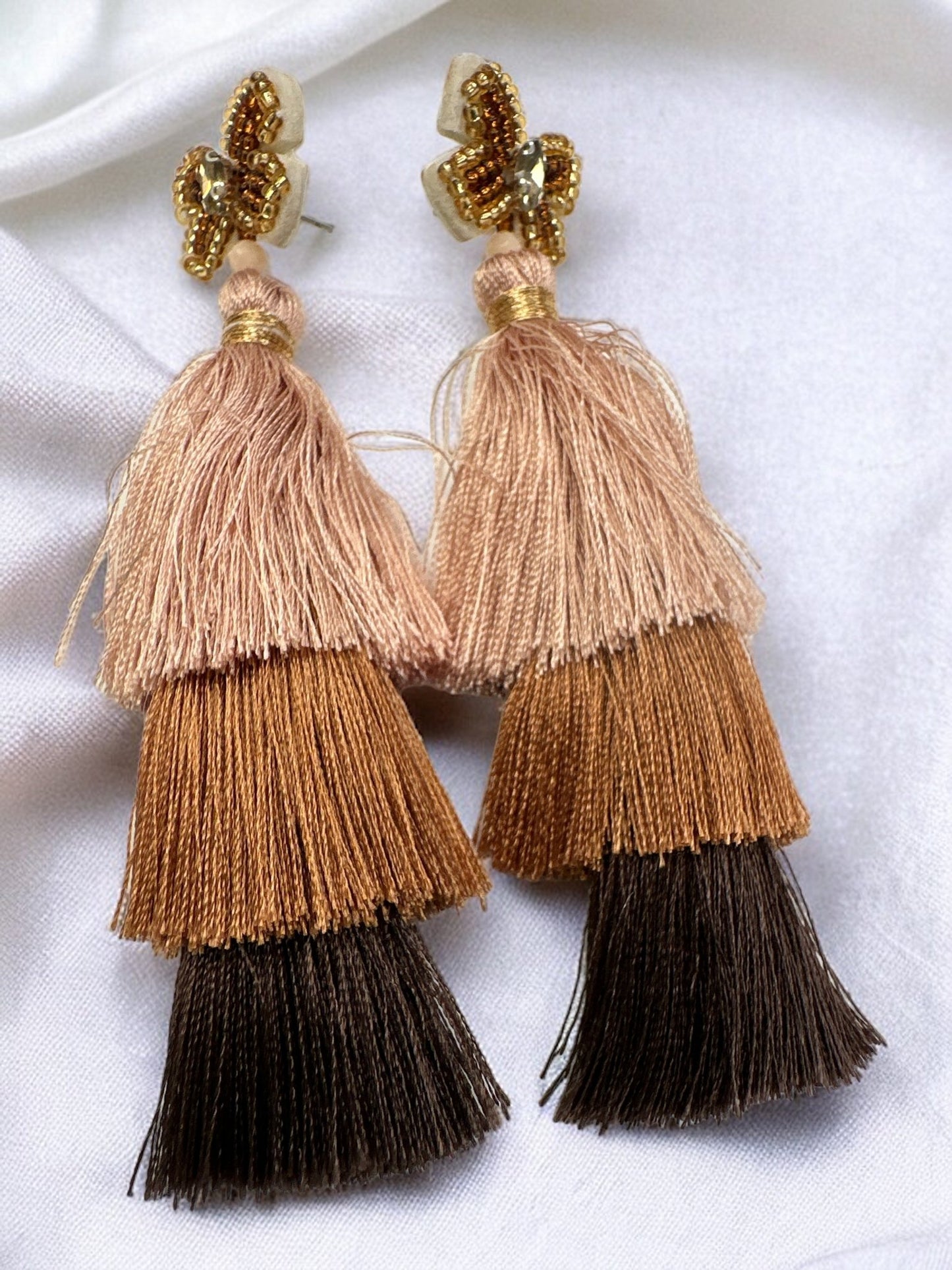 Long Bohemian Brown Thread Tassel Statement Earrings - Fatisha Boutique