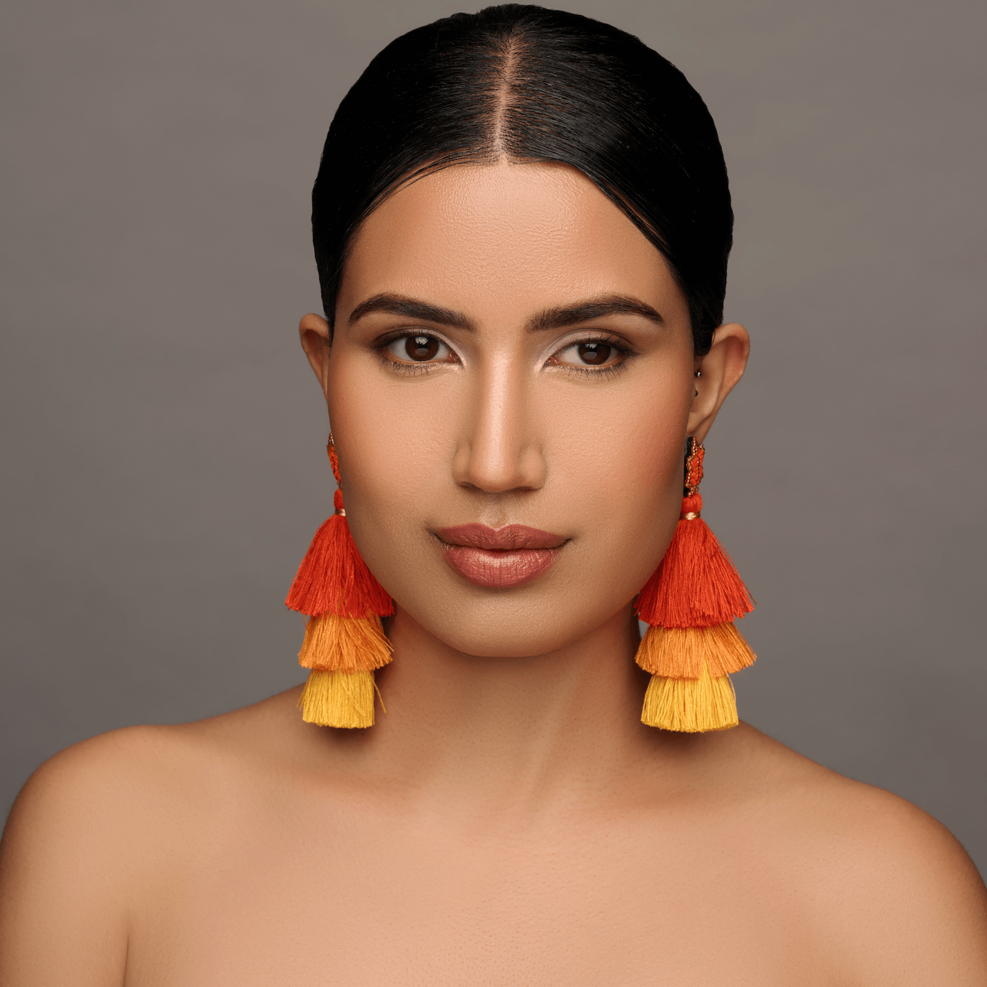 Long Bohemian Orange Thread Tassel Statement Earrings - Fatisha Boutique