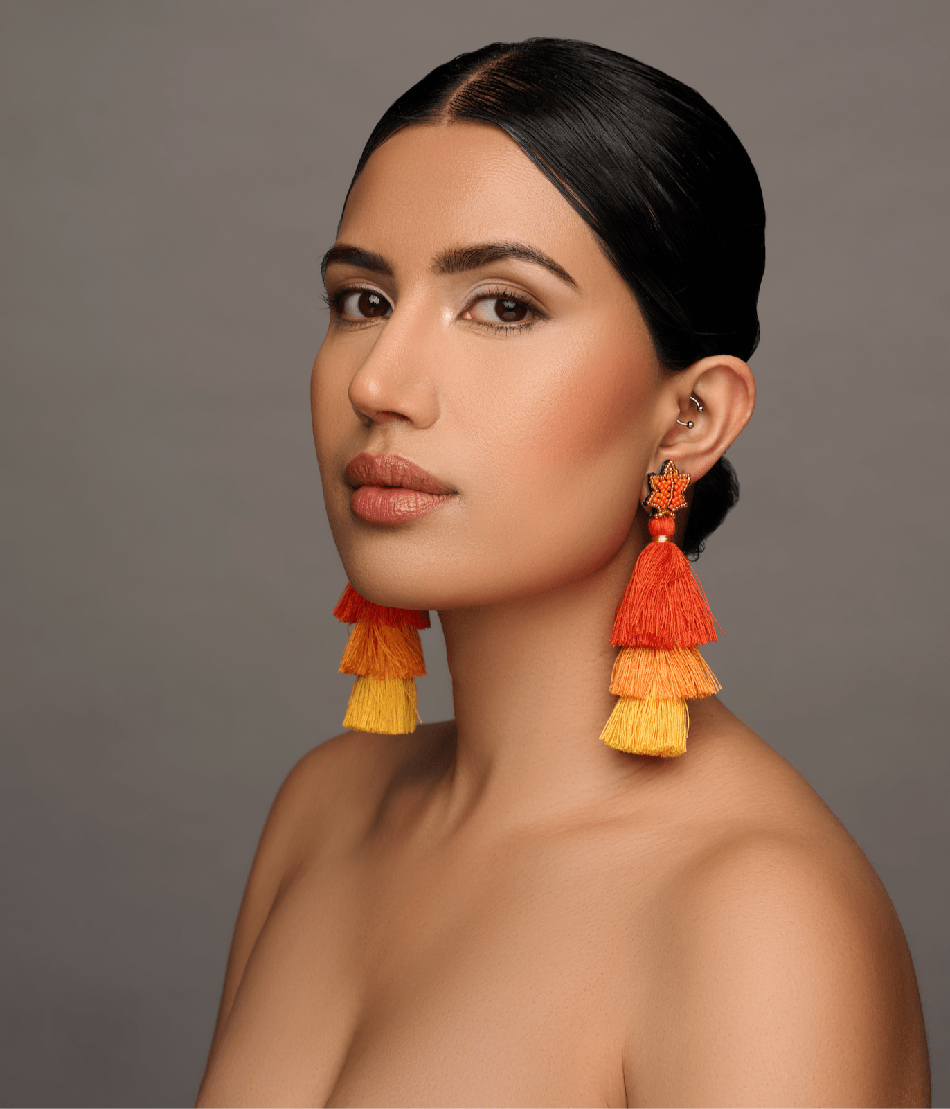 Long Bohemian Orange Thread Tassel Statement Earrings - Fatisha Boutique
