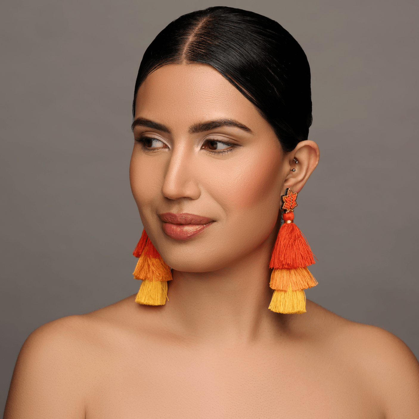 Long Bohemian Orange Thread Tassel Statement Earrings - Fatisha Boutique