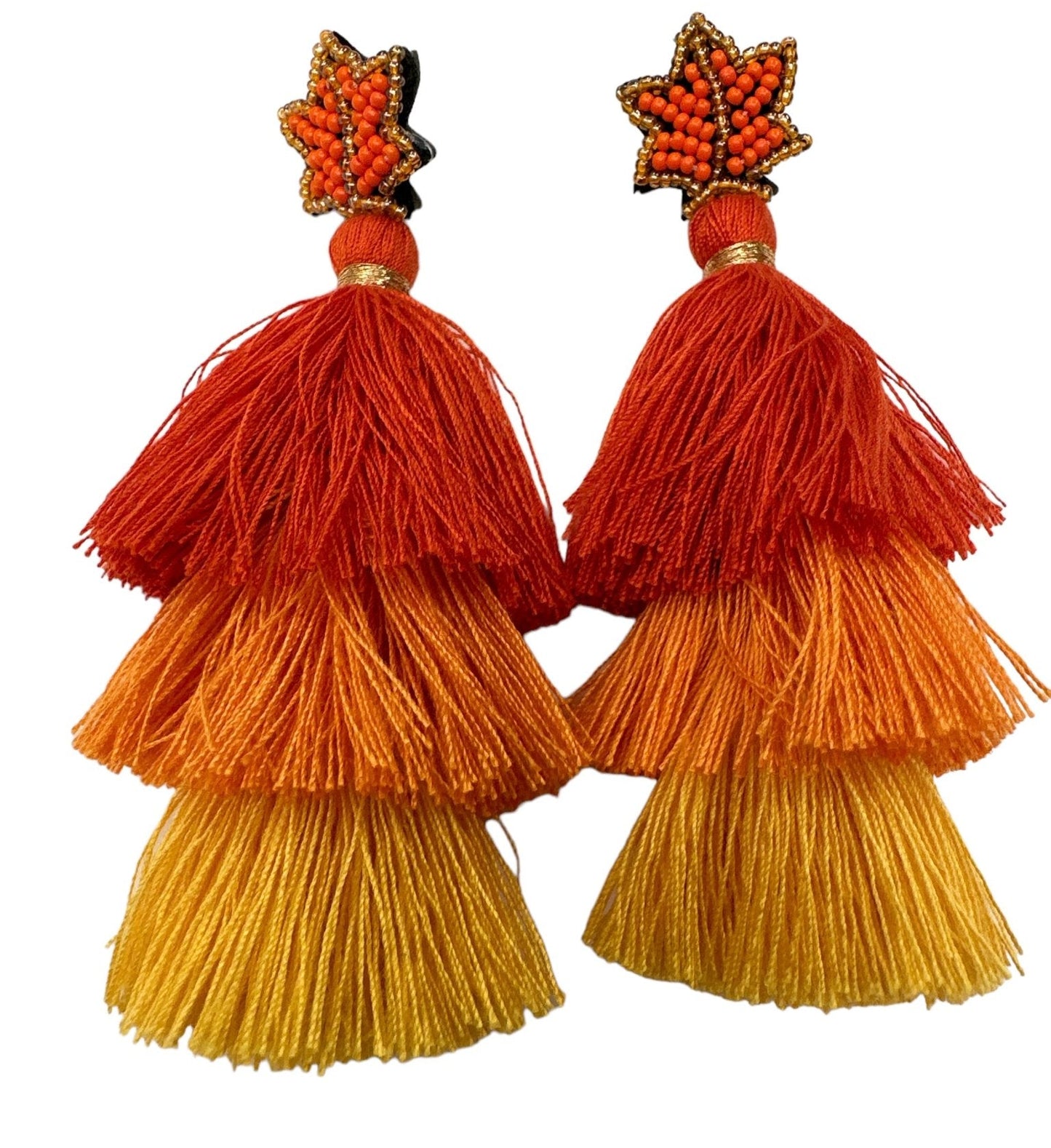 Long Bohemian Orange Thread Tassel Statement Earrings - Fatisha Boutique