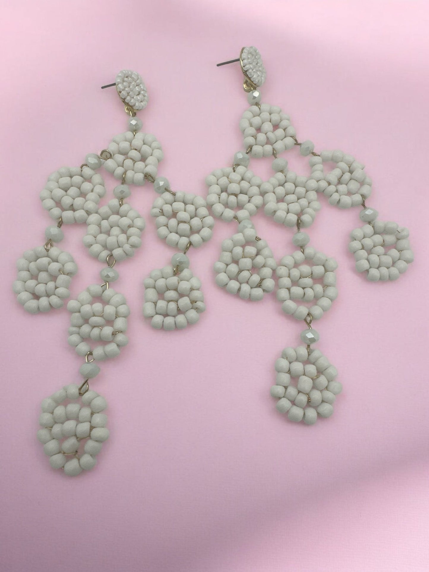 Long Bohemian White Beaded Tassel Earrings - Fatisha Boutique