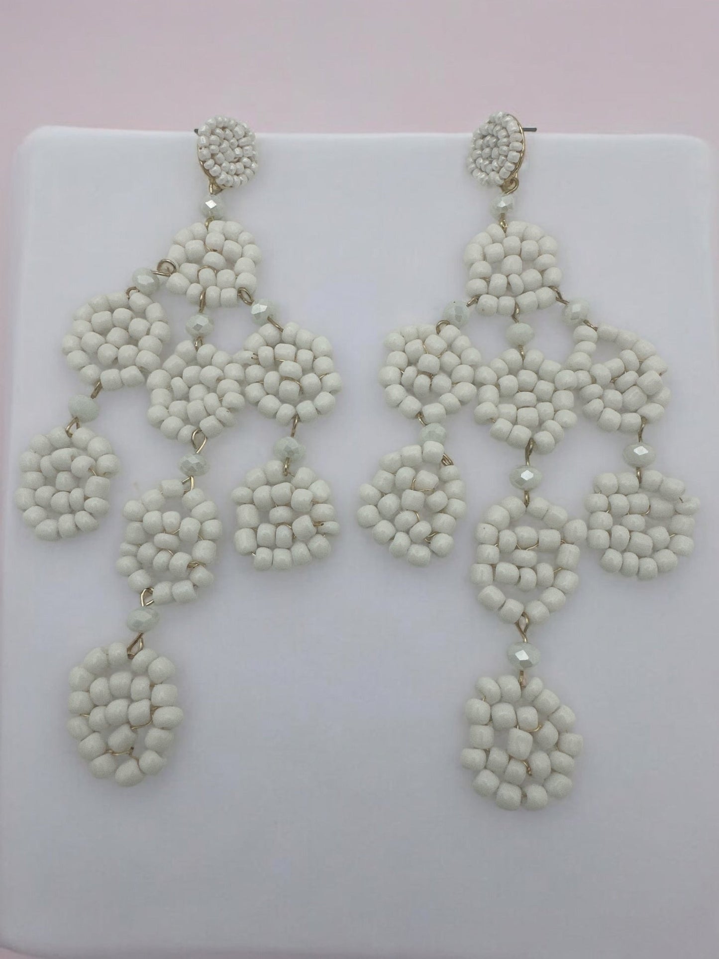 Long Bohemian White Beaded Tassel Earrings - Fatisha Boutique
