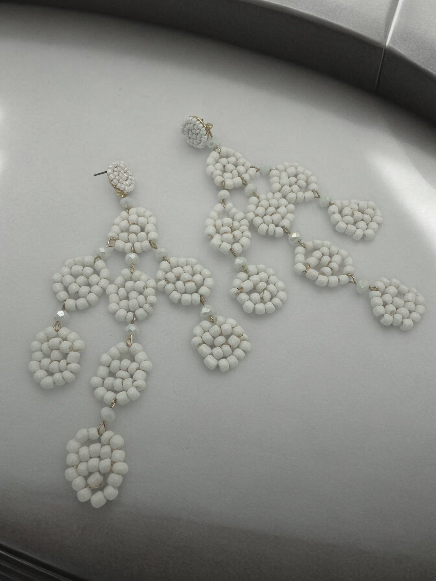 Long Bohemian White Beaded Tassel Earrings - Fatisha Boutique