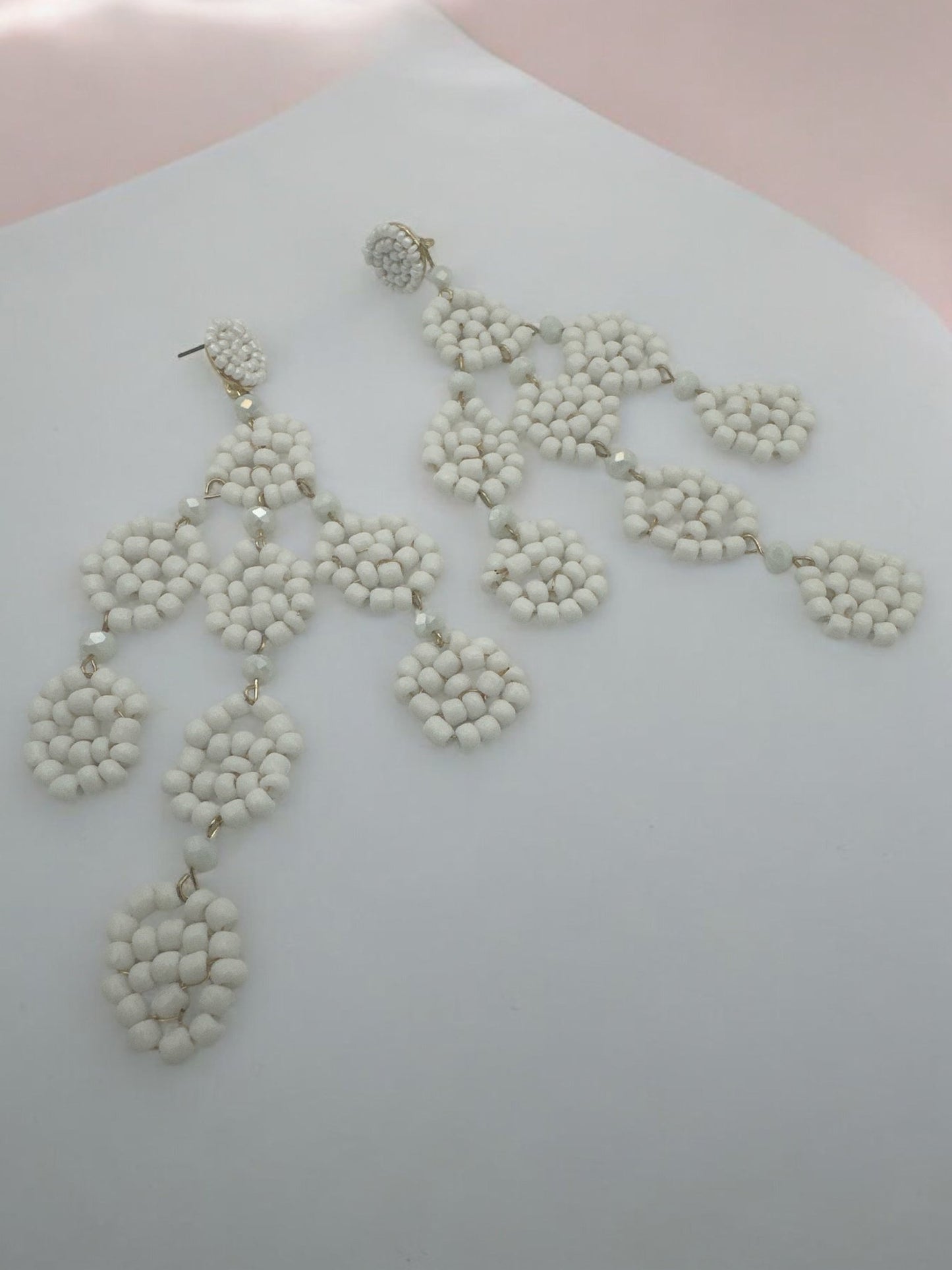 Long Bohemian White Beaded Tassel Earrings - Fatisha Boutique