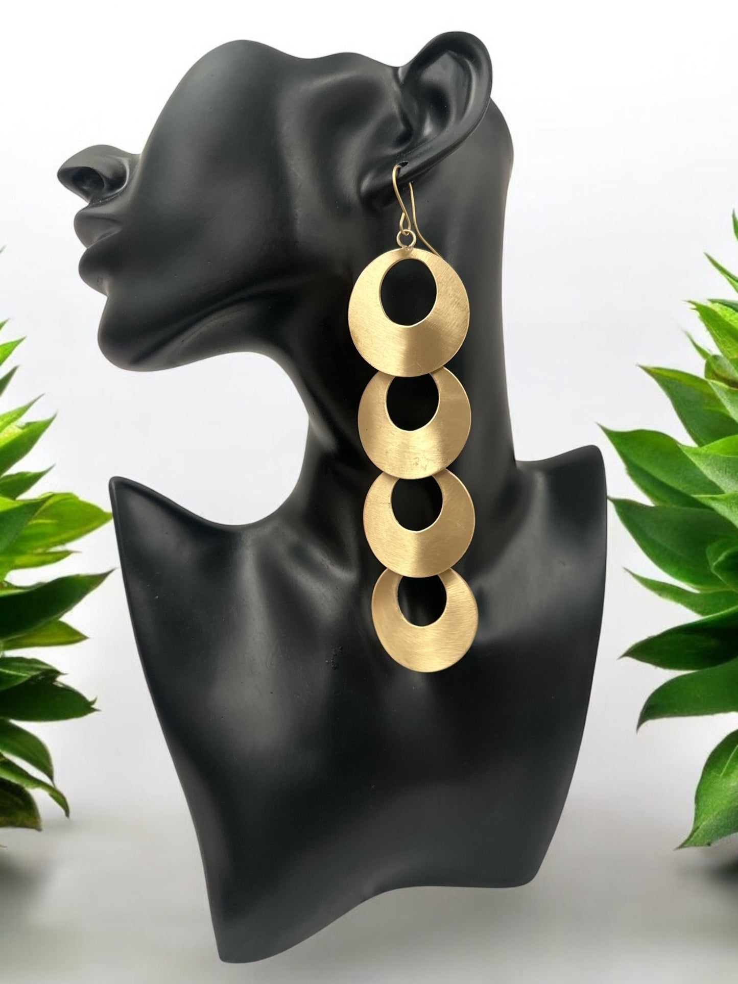 Long Brass Statement Earrings | Geometric Dangle Earrings | Handmade Jewellery - Fatisha Boutique