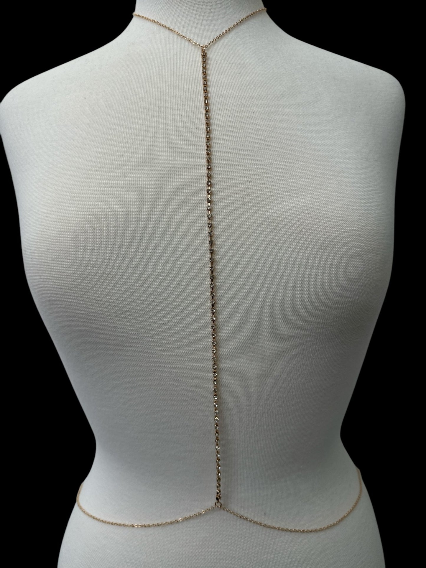Long Centred Rhinestone Bralette Statement Body Chain - Fatisha Boutique