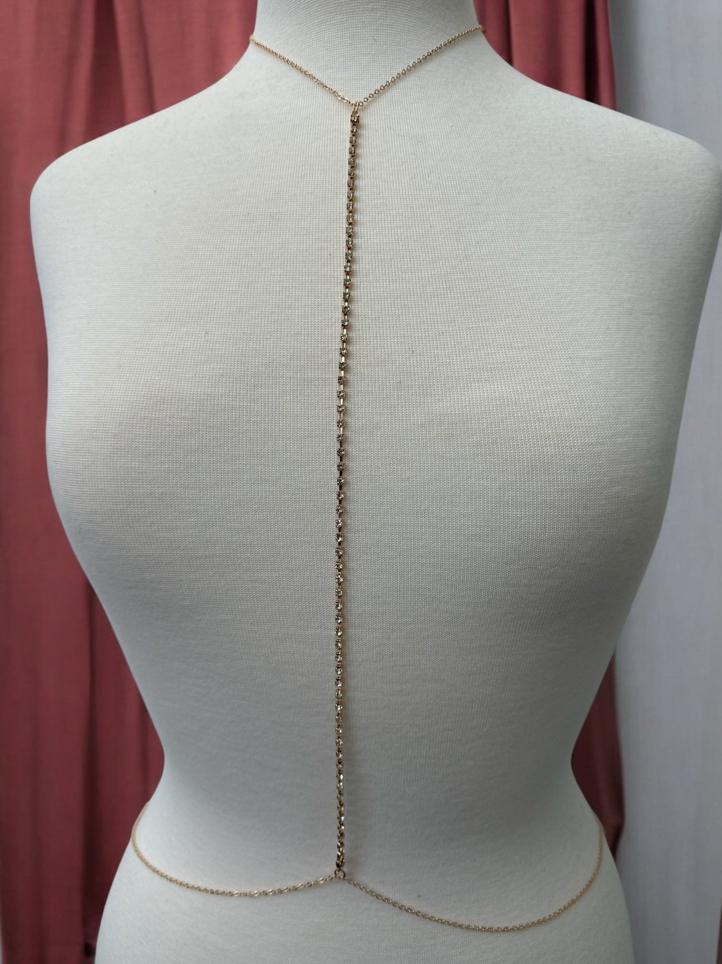 Long Centred Rhinestone Bralette Statement Body Chain - Fatisha Boutique