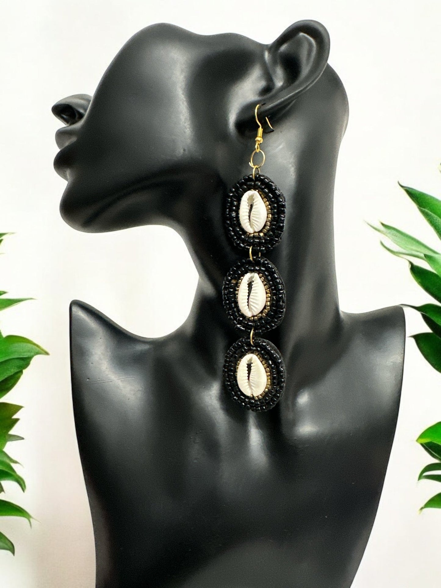 Long Cowrie Shell Beaded Statement Dangle Earrings - Fatisha Boutique