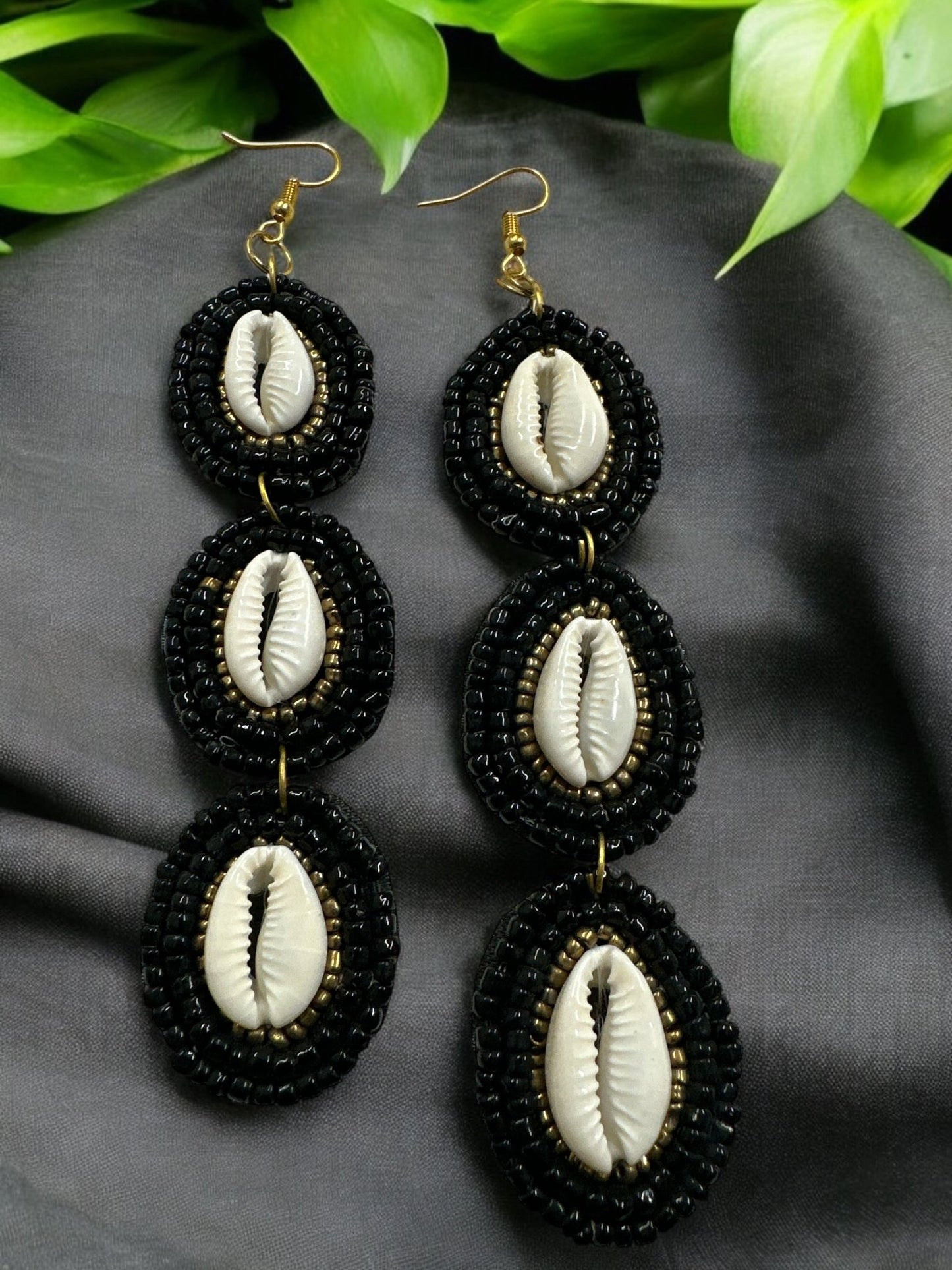 Long Cowrie Shell Beaded Statement Dangle Earrings - Fatisha Boutique