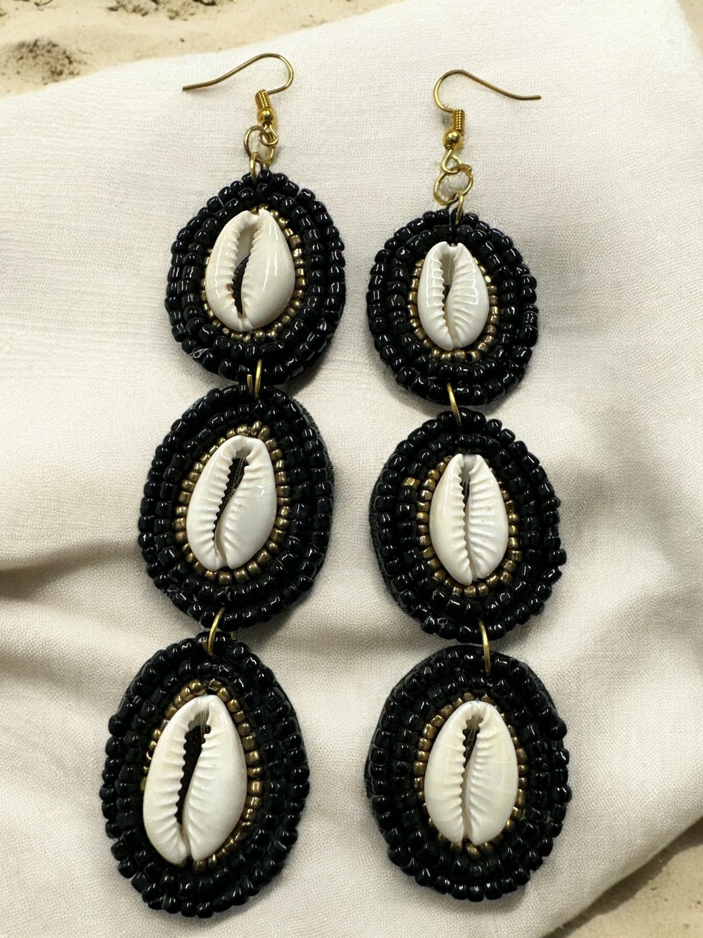 Long Cowrie Shell Beaded Statement Dangle Earrings - Fatisha Boutique