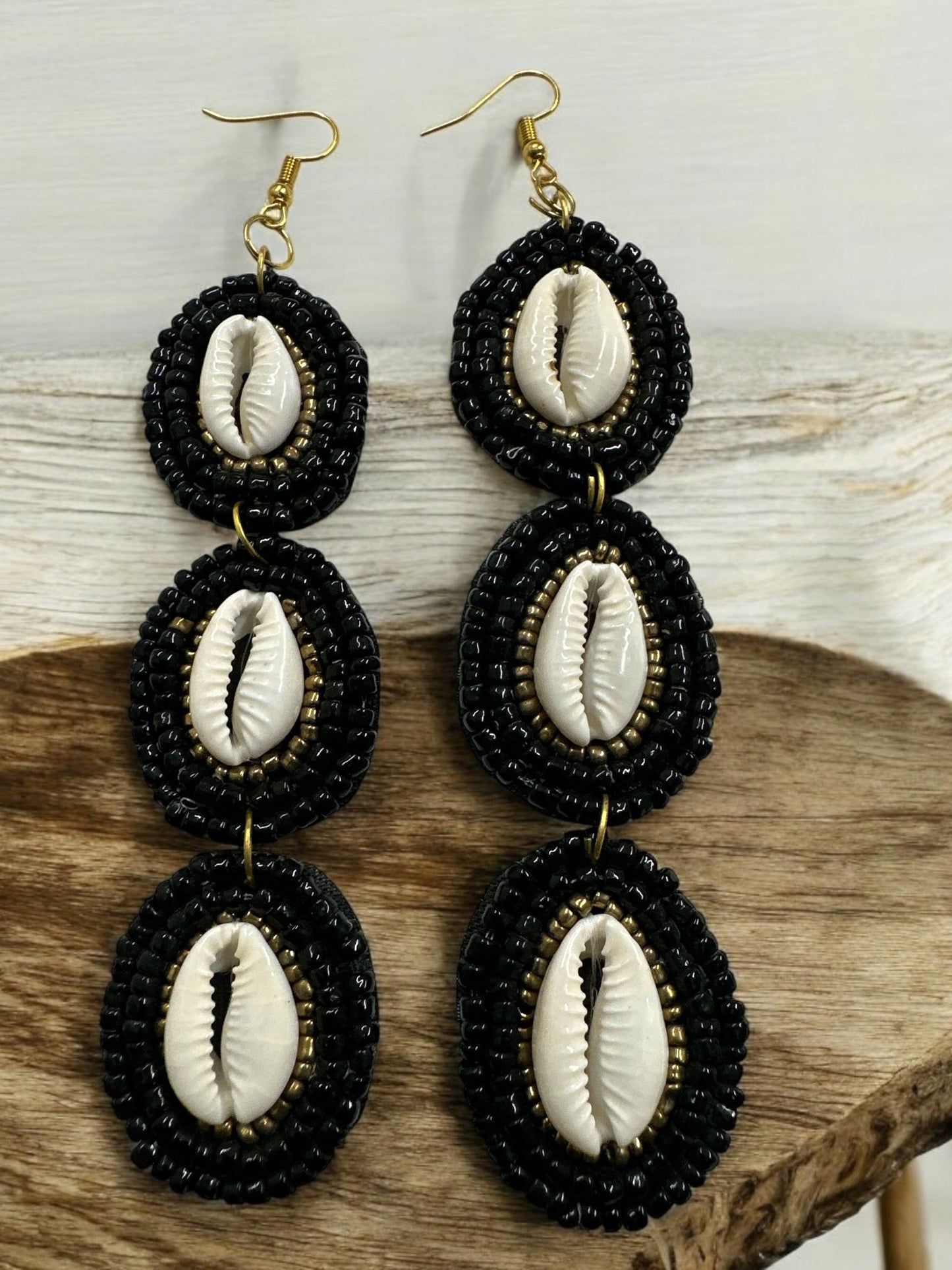 Long Cowrie Shell Beaded Statement Dangle Earrings - Fatisha Boutique