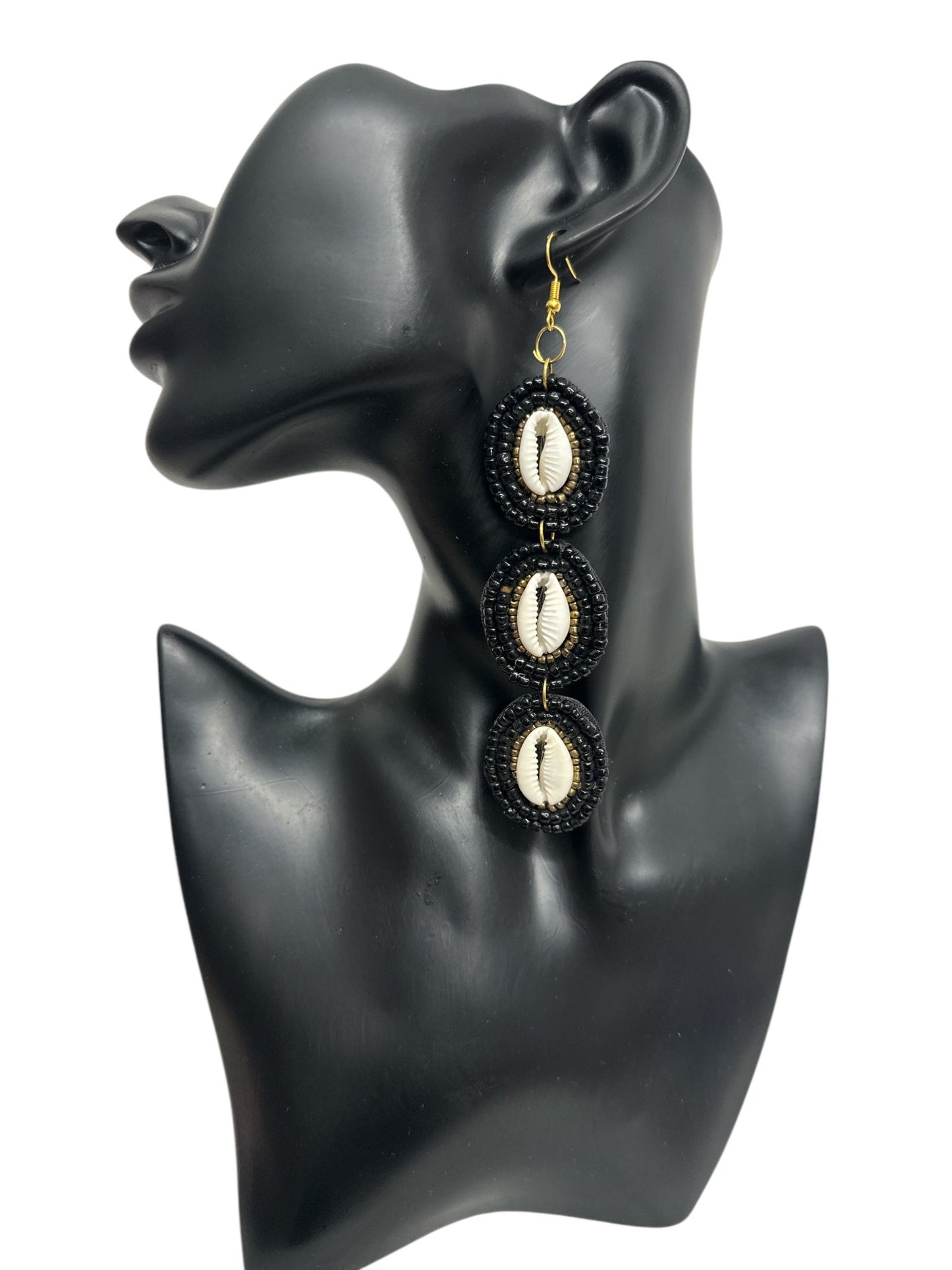 Long Cowrie Shell Beaded Statement Dangle Earrings - Fatisha Boutique