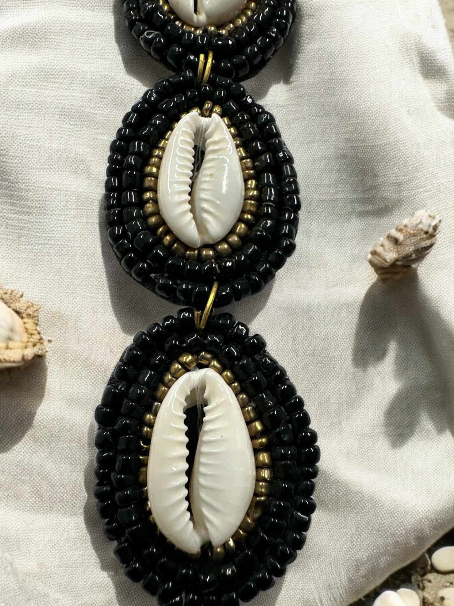 Long Cowrie Shell Beaded Statement Dangle Earrings - Fatisha Boutique