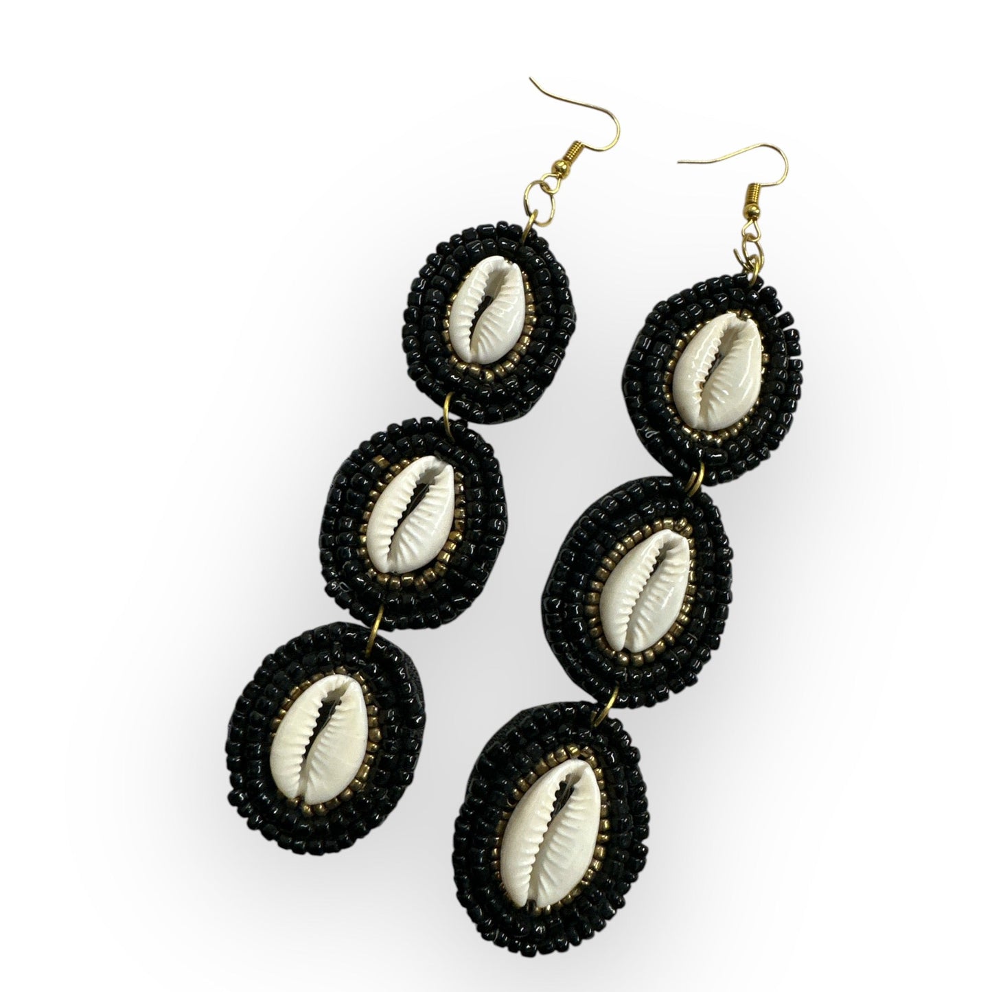 Long Cowrie Shell Beaded Statement Dangle Earrings - Fatisha Boutique