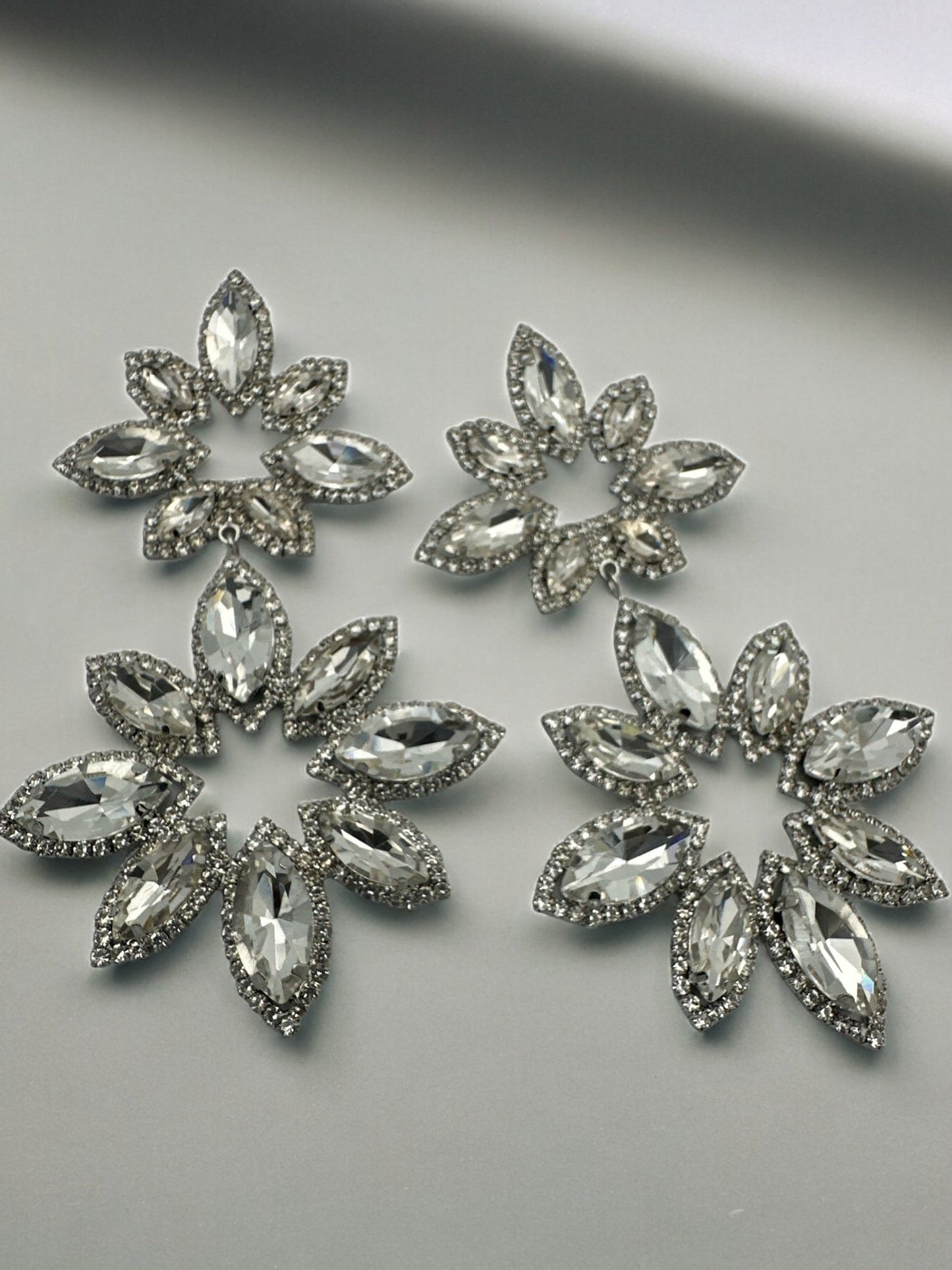 Long Diamante Rhinestone Daisy Flower Stud Dangle Earrings - Fatisha Boutique