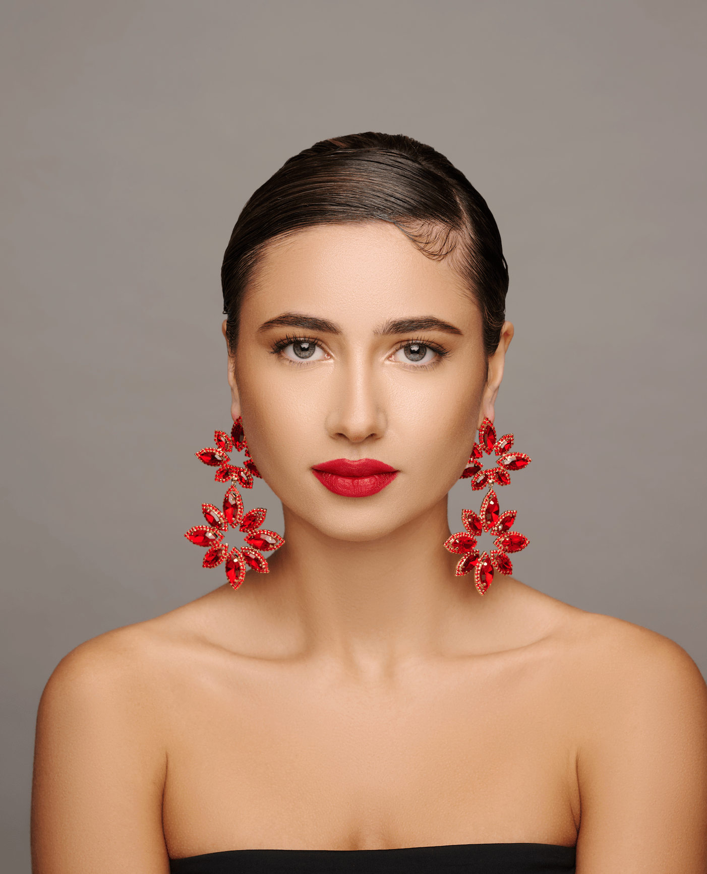 Long Diamante Rhinestone Flower Stud Dangle Earrings - Fatisha Boutique
