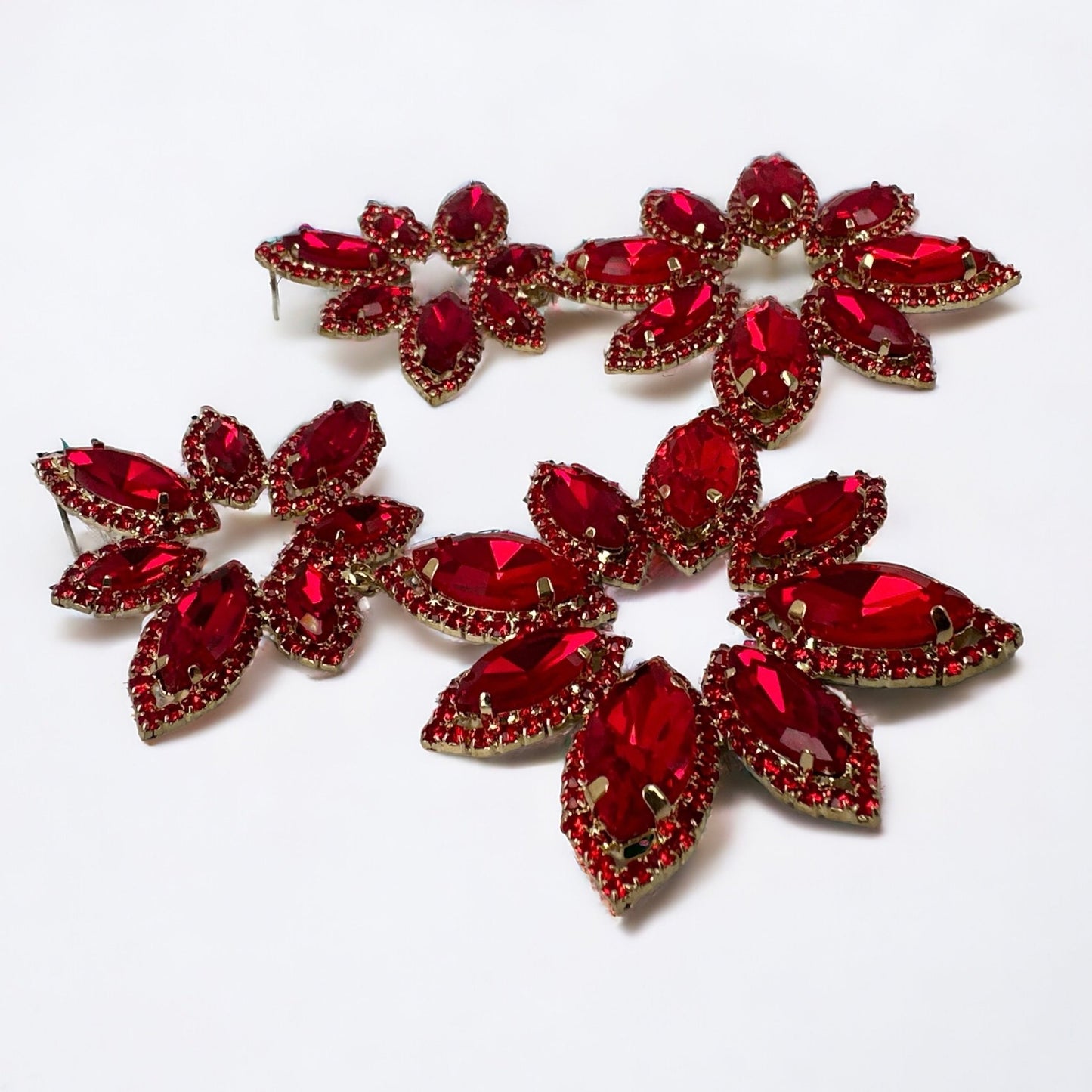 Long Diamante Rhinestone Flower Stud Dangle Earrings - Fatisha Boutique