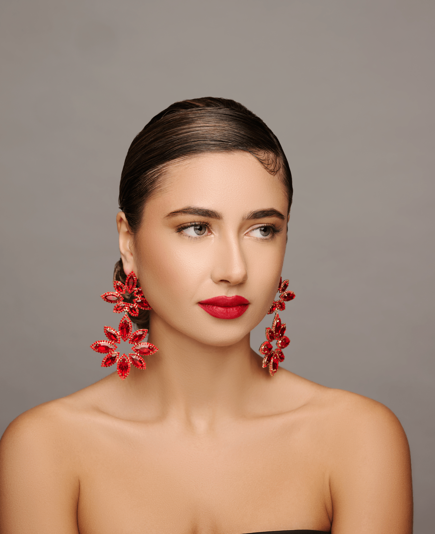 Long Diamante Rhinestone Flower Stud Dangle Earrings - Fatisha Boutique