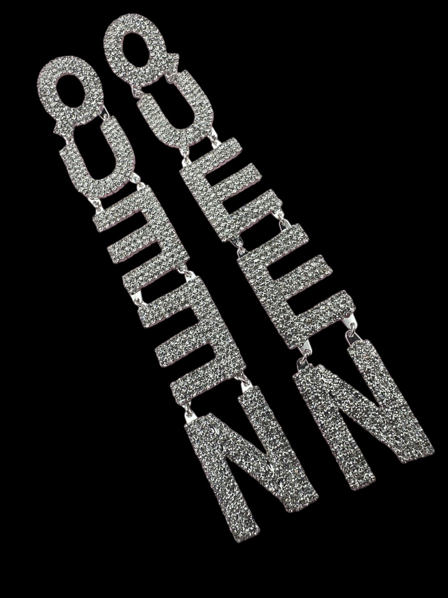 Long Diamante Rhinestone QUEEN Drop Earrings - Fatisha Boutique