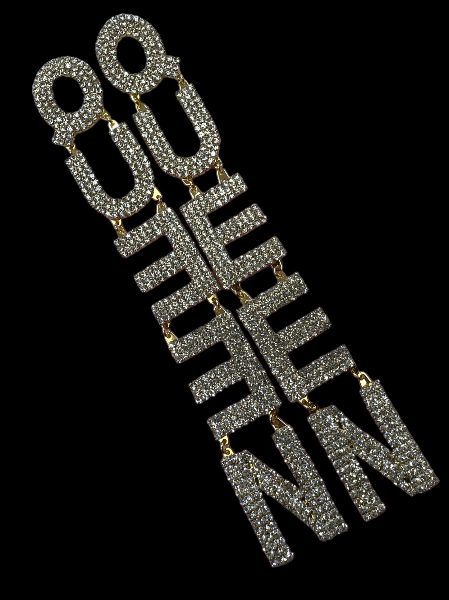 Long Diamante Rhinestone QUEEN Drop Earrings - Fatisha Boutique