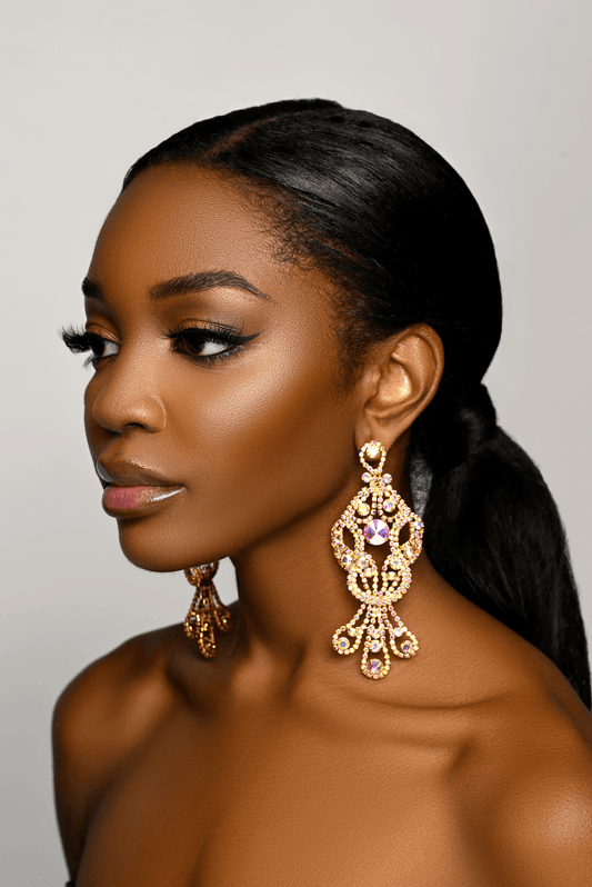 Long Elegant AB Colour Diamante Rhinestone Tassel Teardrop Dangle Earrings - Fatisha Boutique