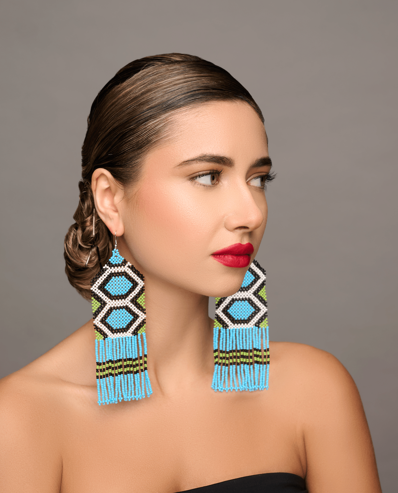 Long Elegant Authentic Blue African Ethnic Native Dangle Statement Earrings - Fatisha Boutique
