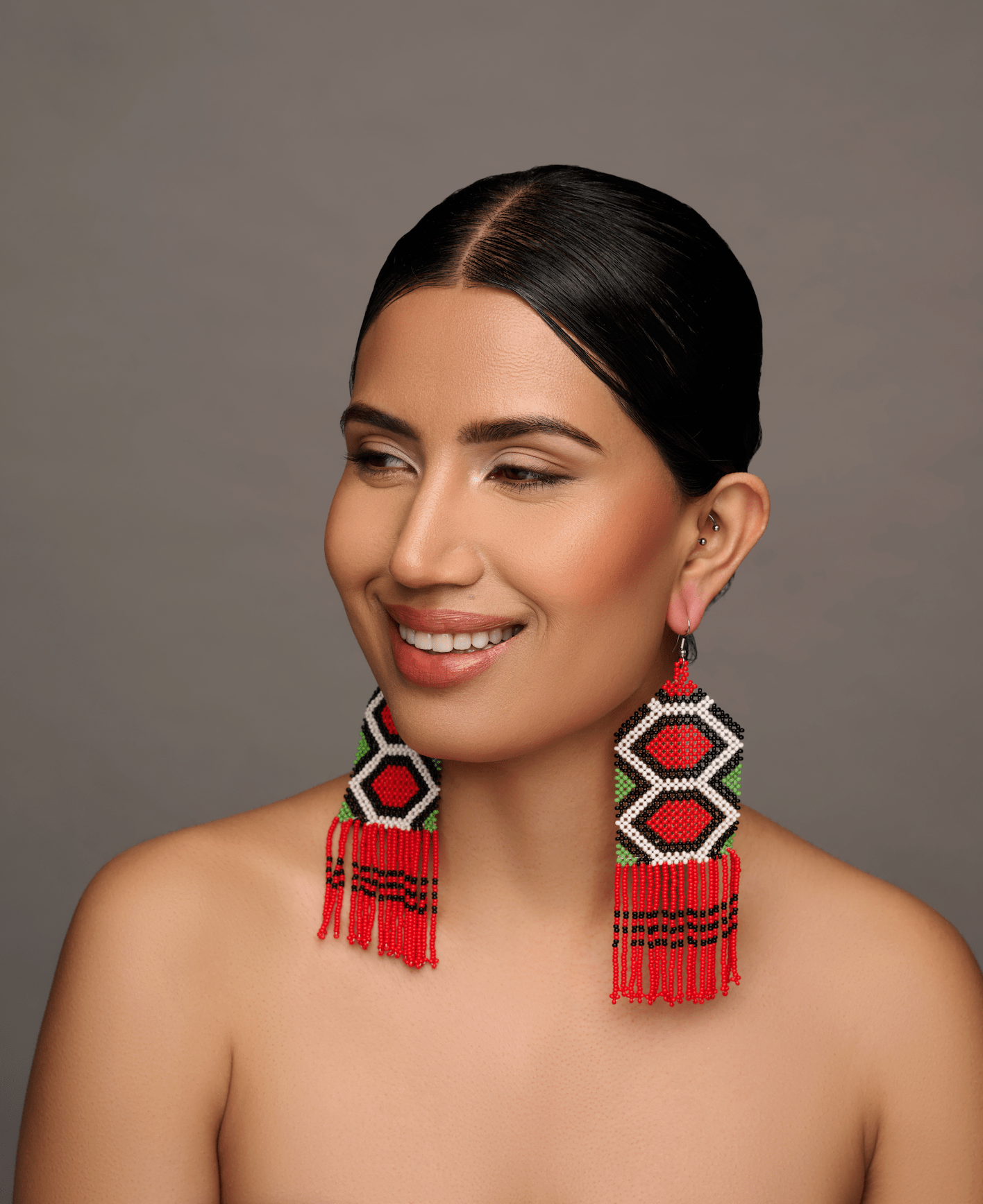 Long Elegant Authentic Red African Ethnic Native Dangle Statement Earrings - Fatisha Boutique