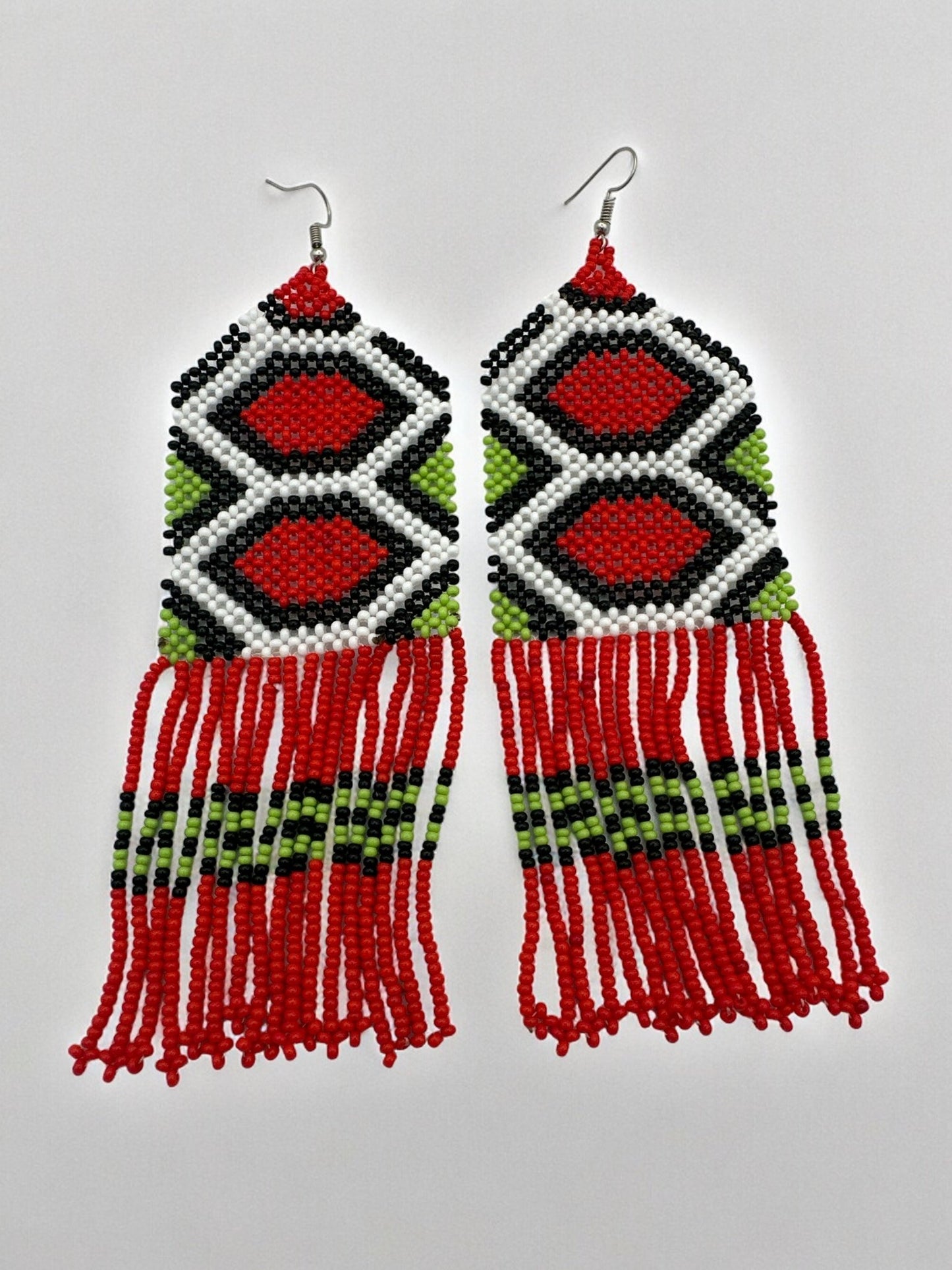Long Elegant Authentic Red African Ethnic Native Dangle Statement Earrings - Fatisha Boutique