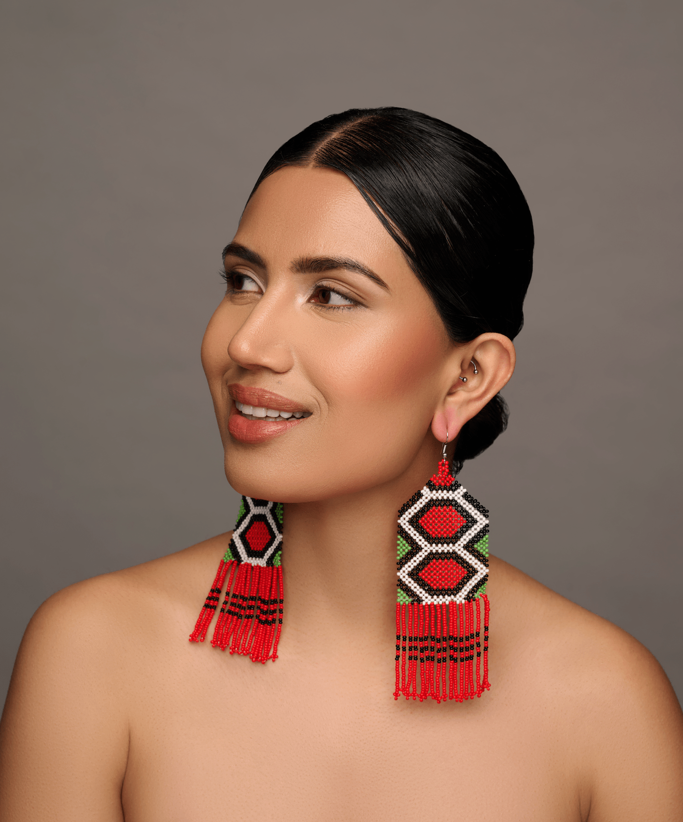 Long Elegant Authentic Red African Ethnic Native Dangle Statement Earrings - Fatisha Boutique