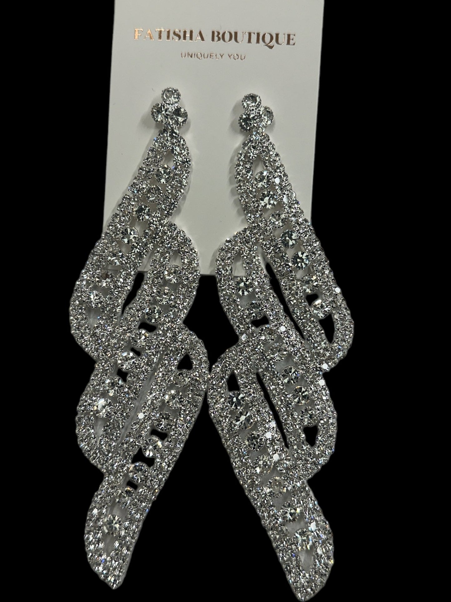 Long Elegant Diamante Rhinestone Dangle Earrings - Fatisha Boutique