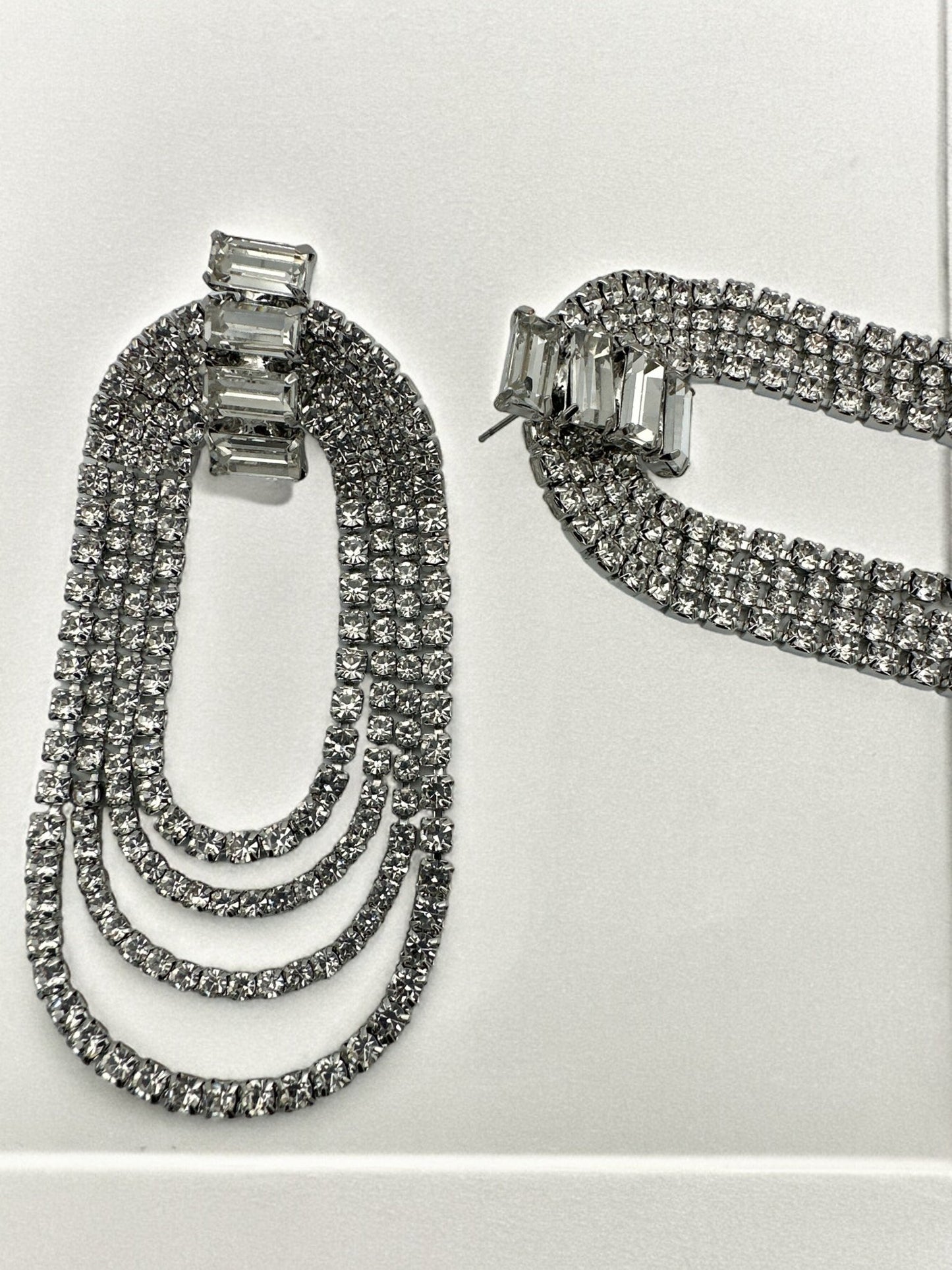 Long Elegant Diamante Rhinestone Statement Tassel Earrings - Fatisha Boutique