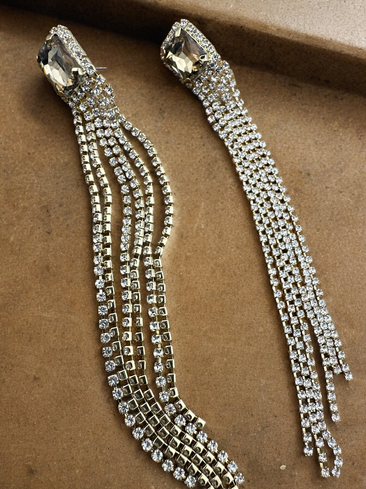Long Elegant Diamante Rhinestone Tassel Earrings - Fatisha Boutique