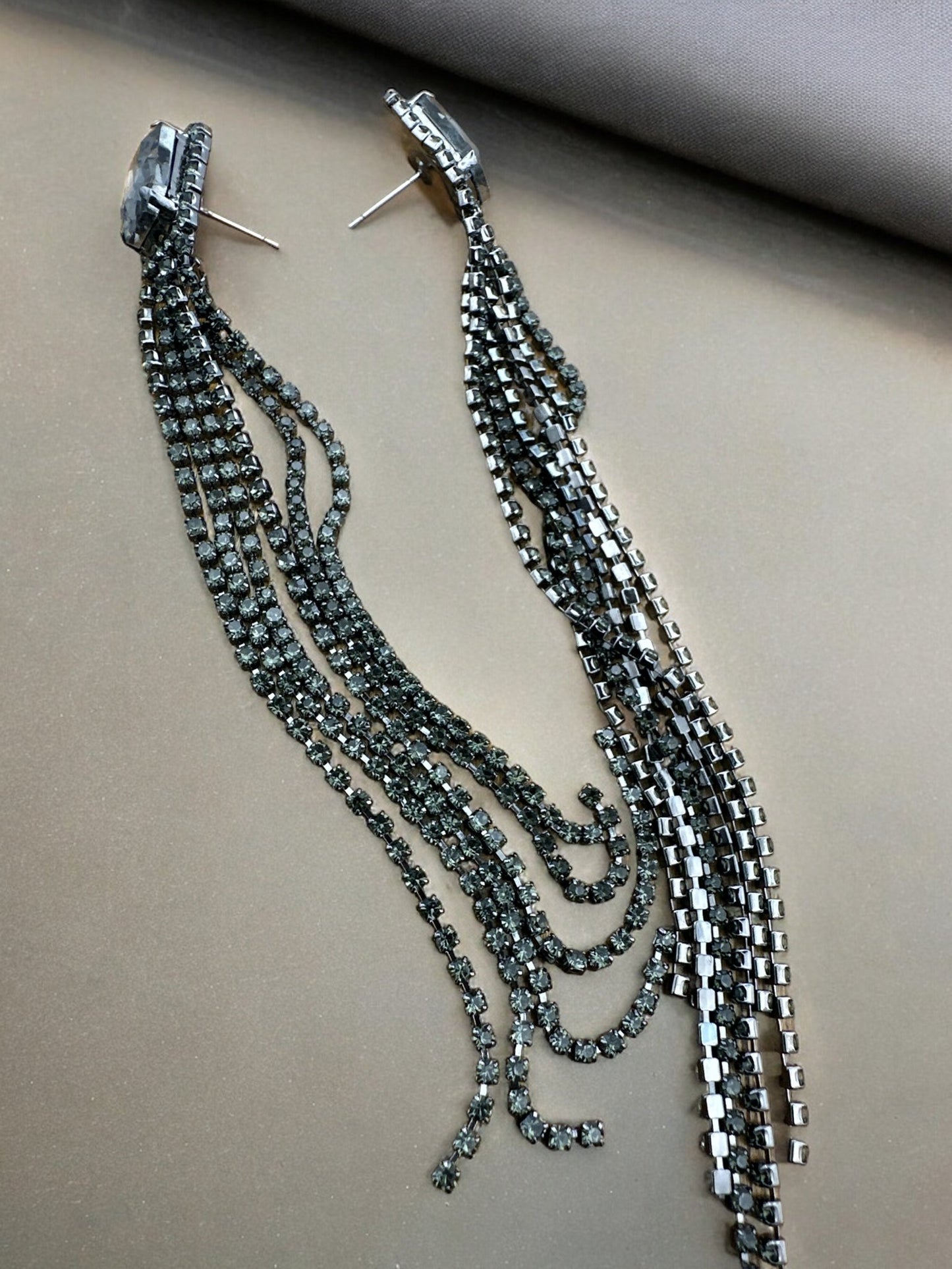 Long Elegant Diamante Rhinestone Tassel Earrings - Fatisha Boutique
