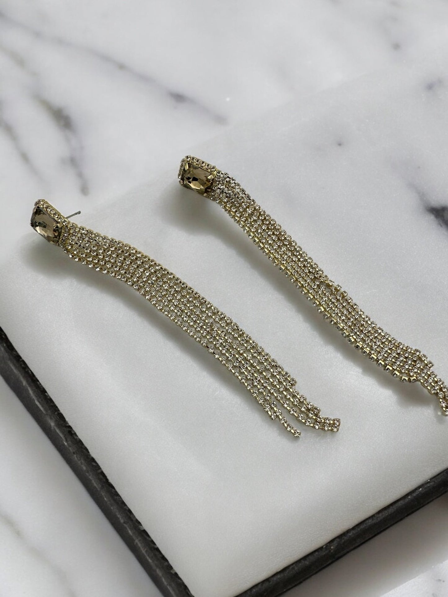Long Elegant Diamante Rhinestone Tassel Earrings - Fatisha Boutique