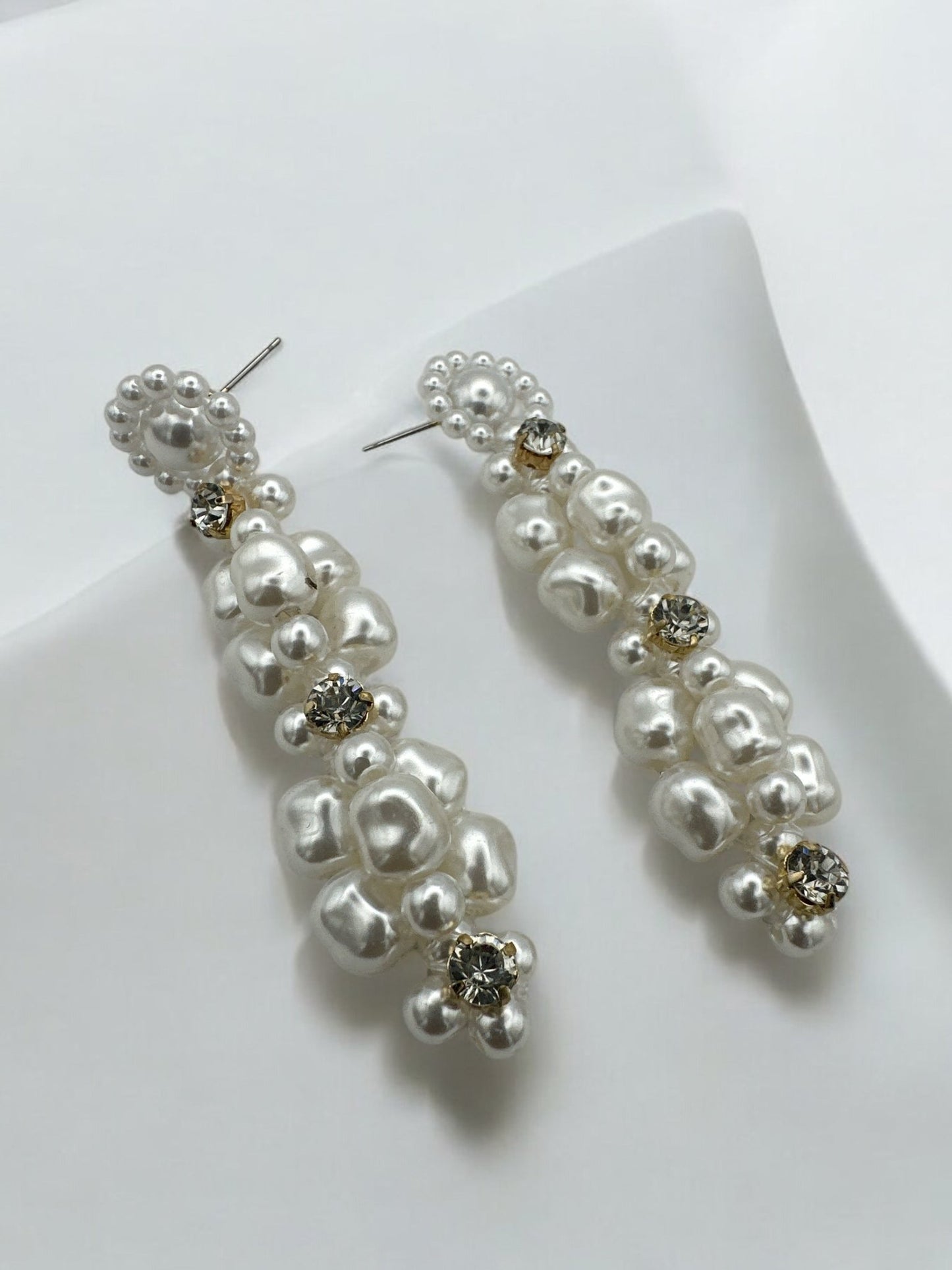 Long Elegant Faux Pearl Rhinestone Drop Earrings – Sophisticated Statement Earrings for Women - Fatisha Boutique