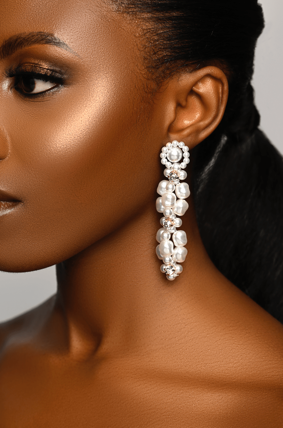 Long Elegant Faux Pearl Rhinestone Drop Earrings – Sophisticated Statement Earrings for Women - Fatisha Boutique