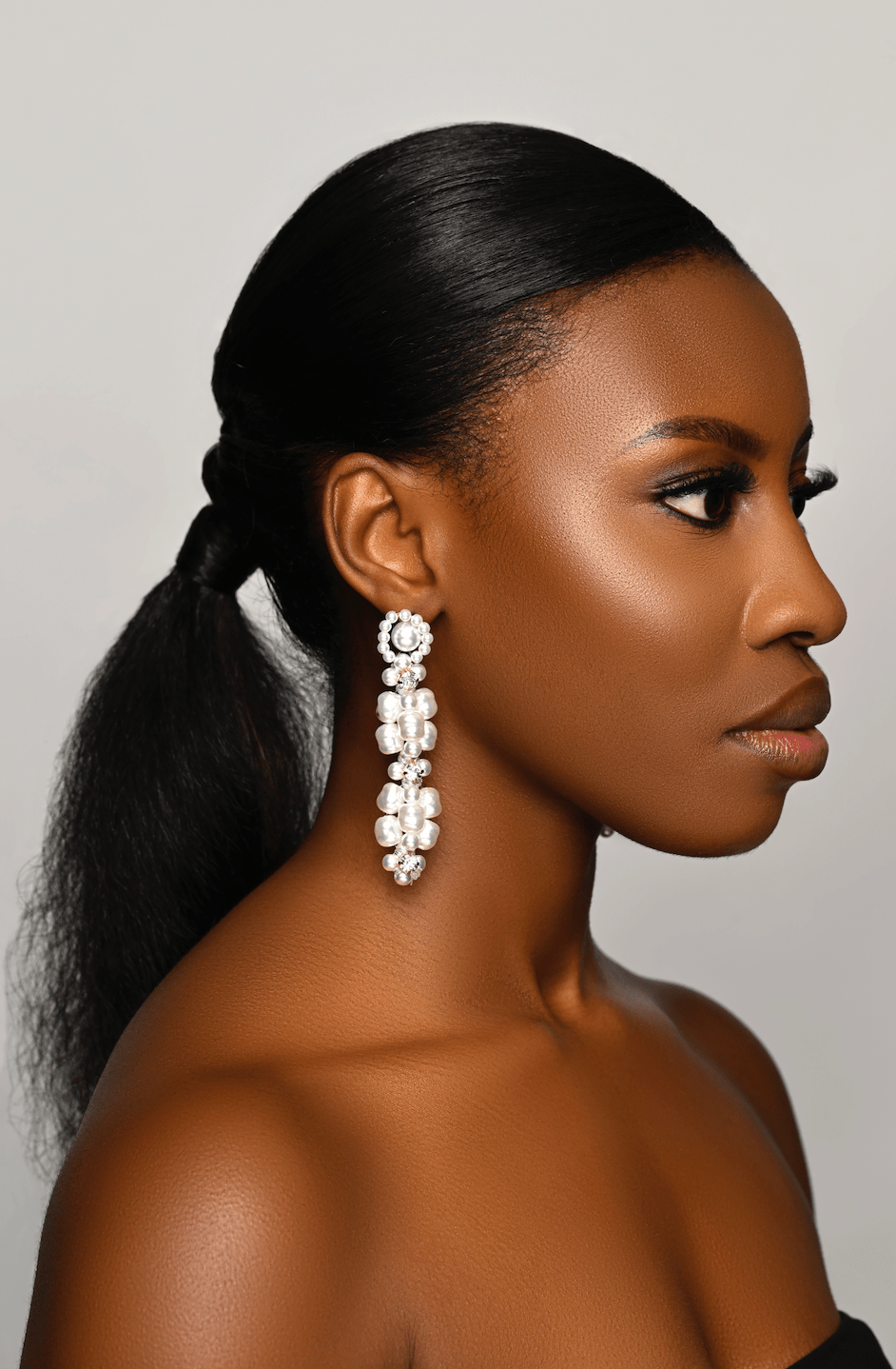 Long Elegant Faux Pearl Rhinestone Drop Earrings – Sophisticated Statement Earrings for Women - Fatisha Boutique